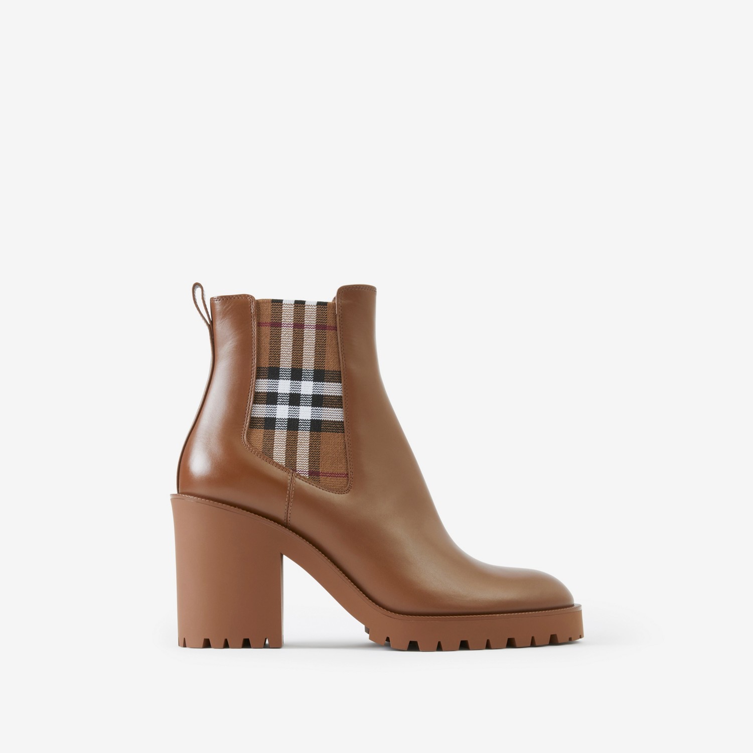 Check Panel Leather Ankle Boots in Dark Birch Brown - Women | Burberry® Official