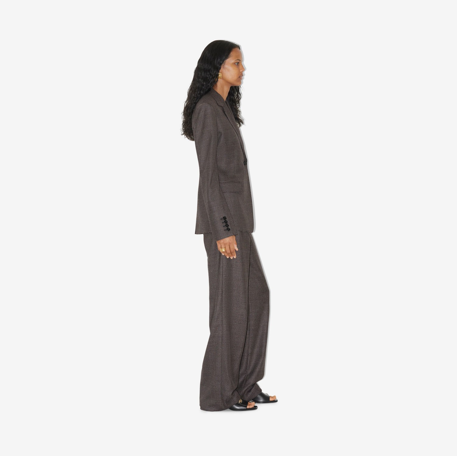 Calças estilo pantalona de lã em pied-de-poule (Cinza/vermelho Mesclado) - Mulheres | Burberry® oficial