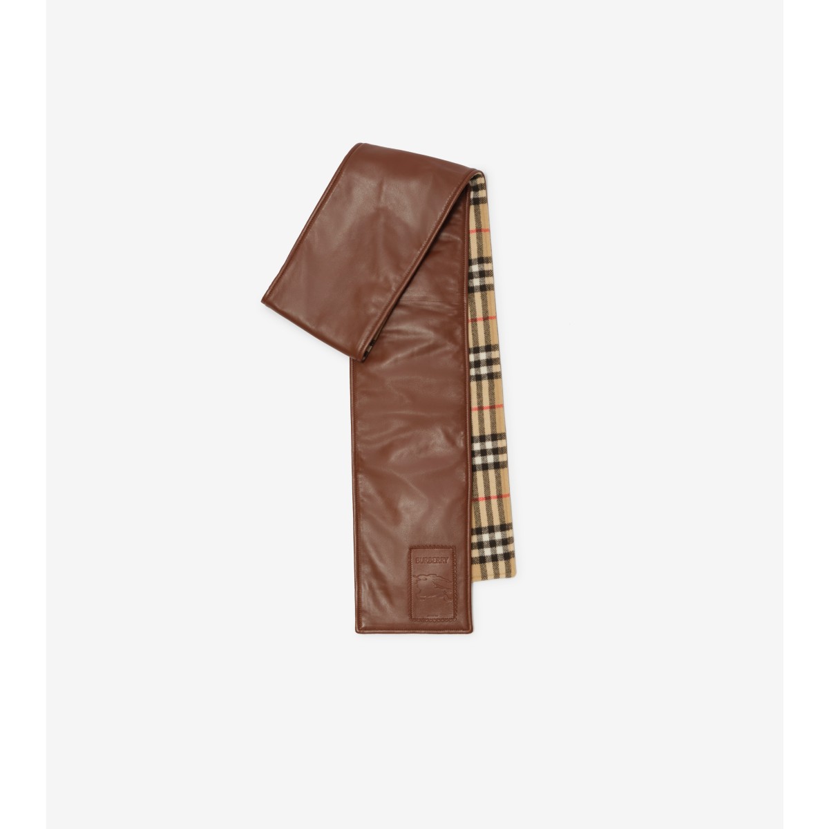 Check Narrow Reversible and Leather Scarf
