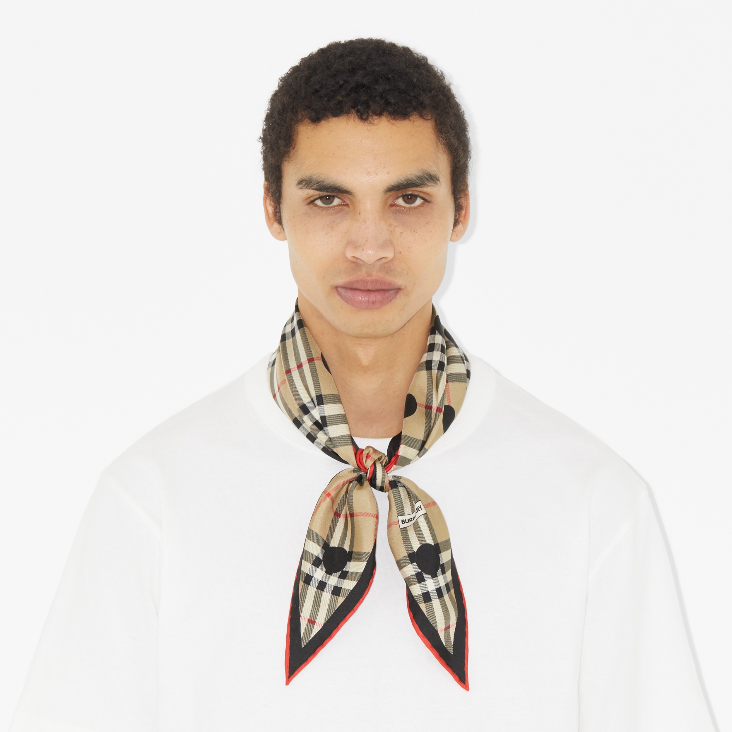 Polka Dot Check Print Silk Diamond-shaped Scarf in Archive Beige | Burberry® Official - 4
