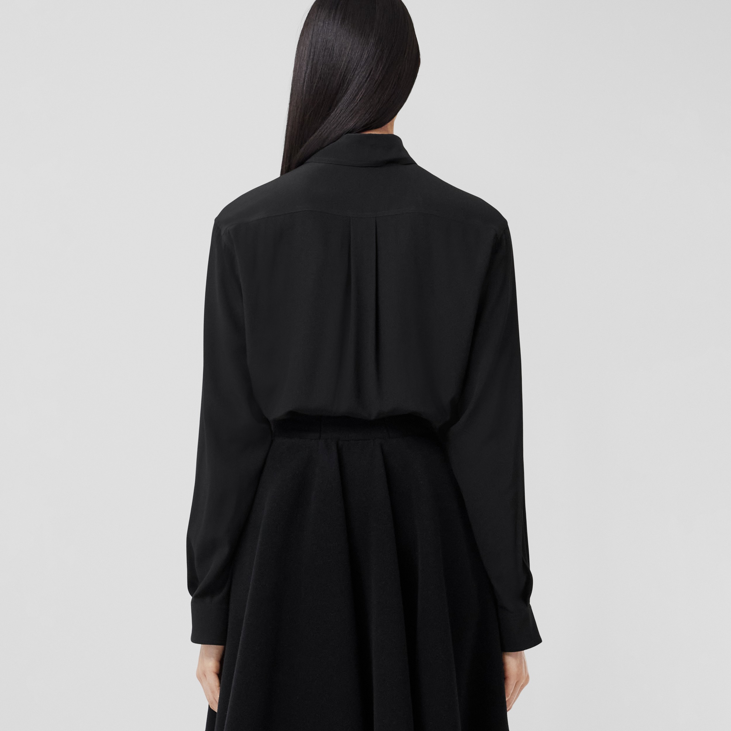Monogram Motif Silk Oversized Shirt in Black - Women | Burberry® Official - 3