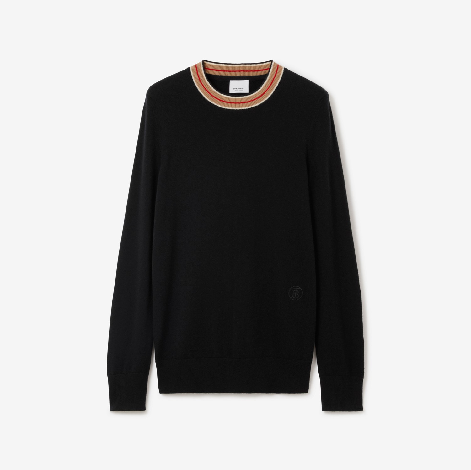 Suéter de cashmere com gola listrada (Preto) - Mulheres | Burberry® oficial