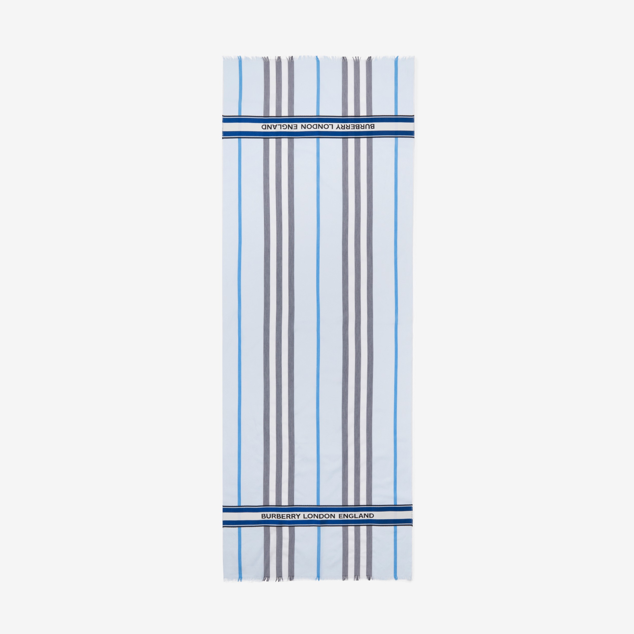 Echarpe de seda e algodão com listras icônicas em jacquard (Azul Claro) | Burberry® oficial - 2