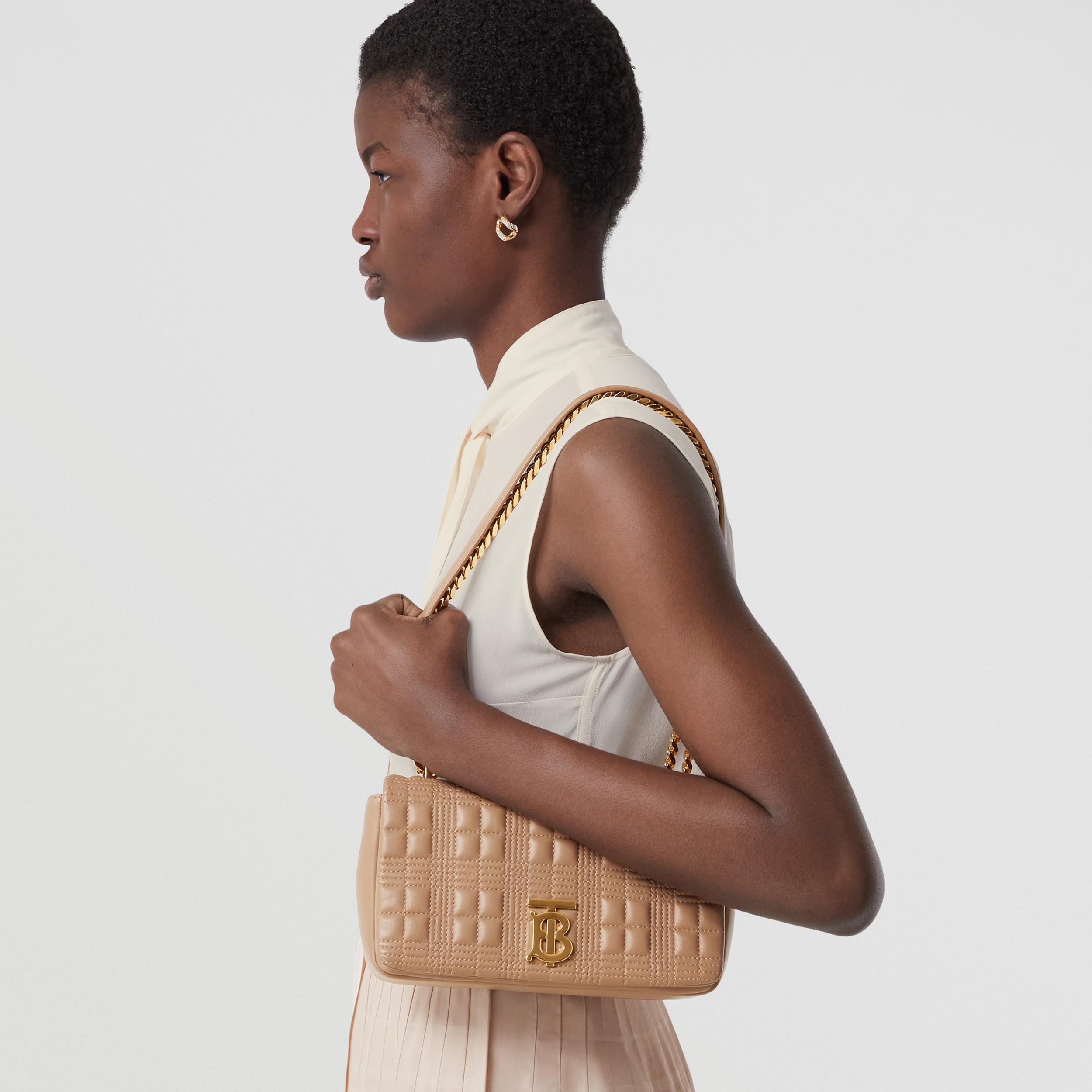 Small Quilted Lambskin Lola Bag in Camel/light Gold | Burberry® Official - 3