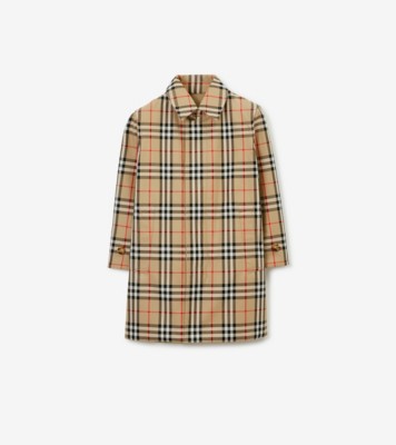 Reversible Check Gabardine Car Coat in Archive beige | Burberry® Official