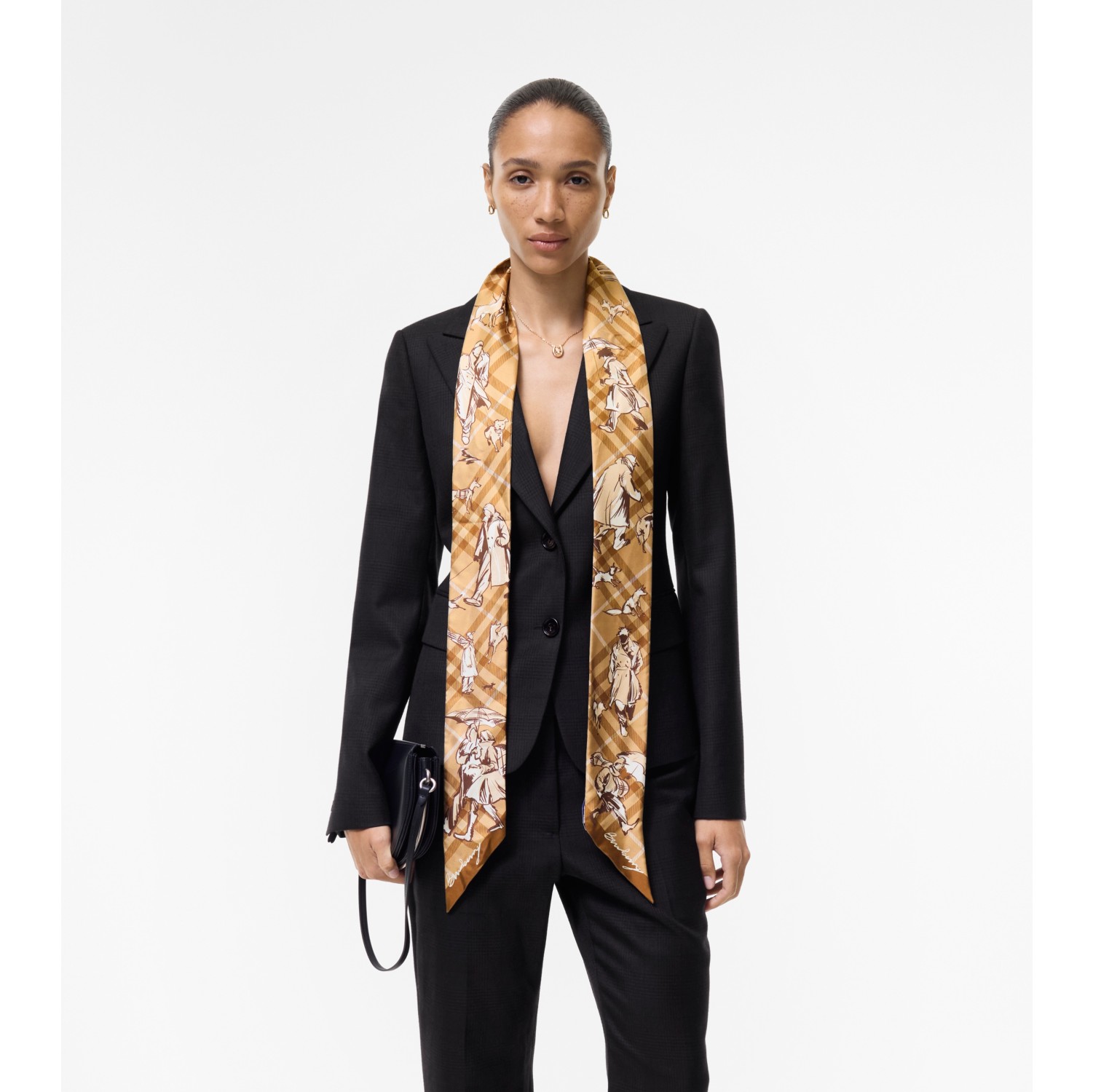 Skinny Check Mates Silk Scarf in Finch beige | Burberry® Official