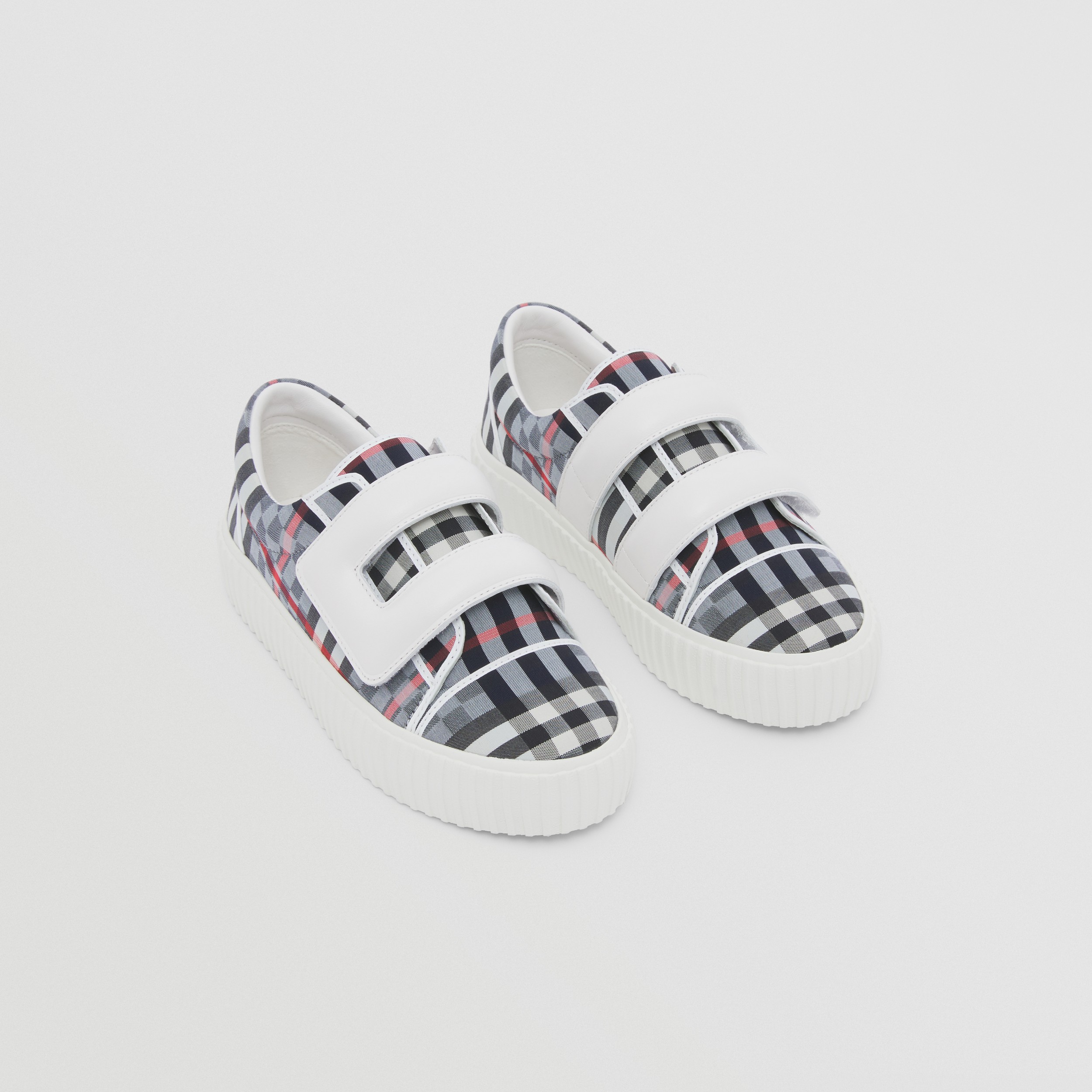 Chequerboard Stretch Cotton Sneakers in Pale Blue - Children | Burberry® Official - 1