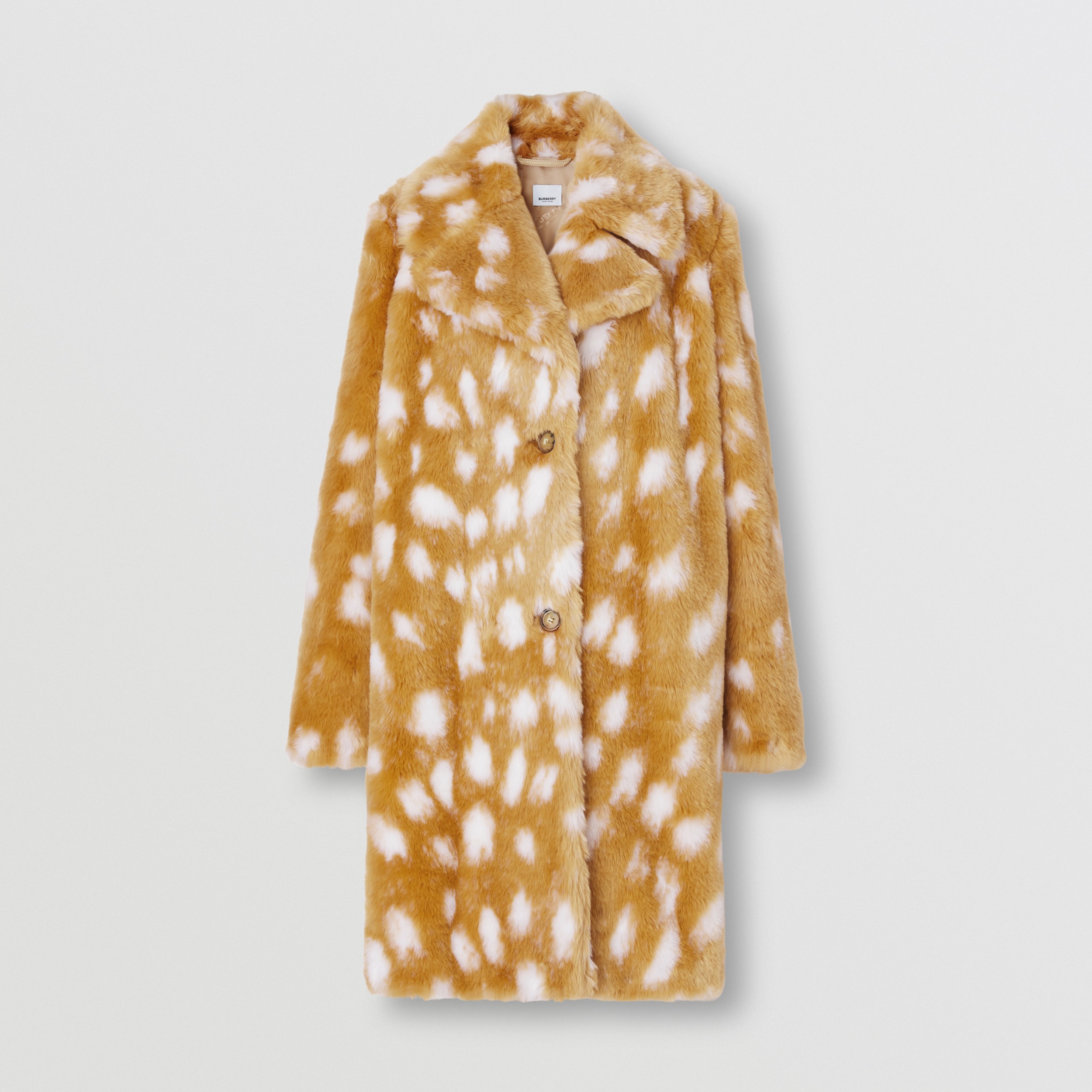 Deer Print Faux Fur Pea Coat in Honey Beige - Women | Burberry® Official - 4