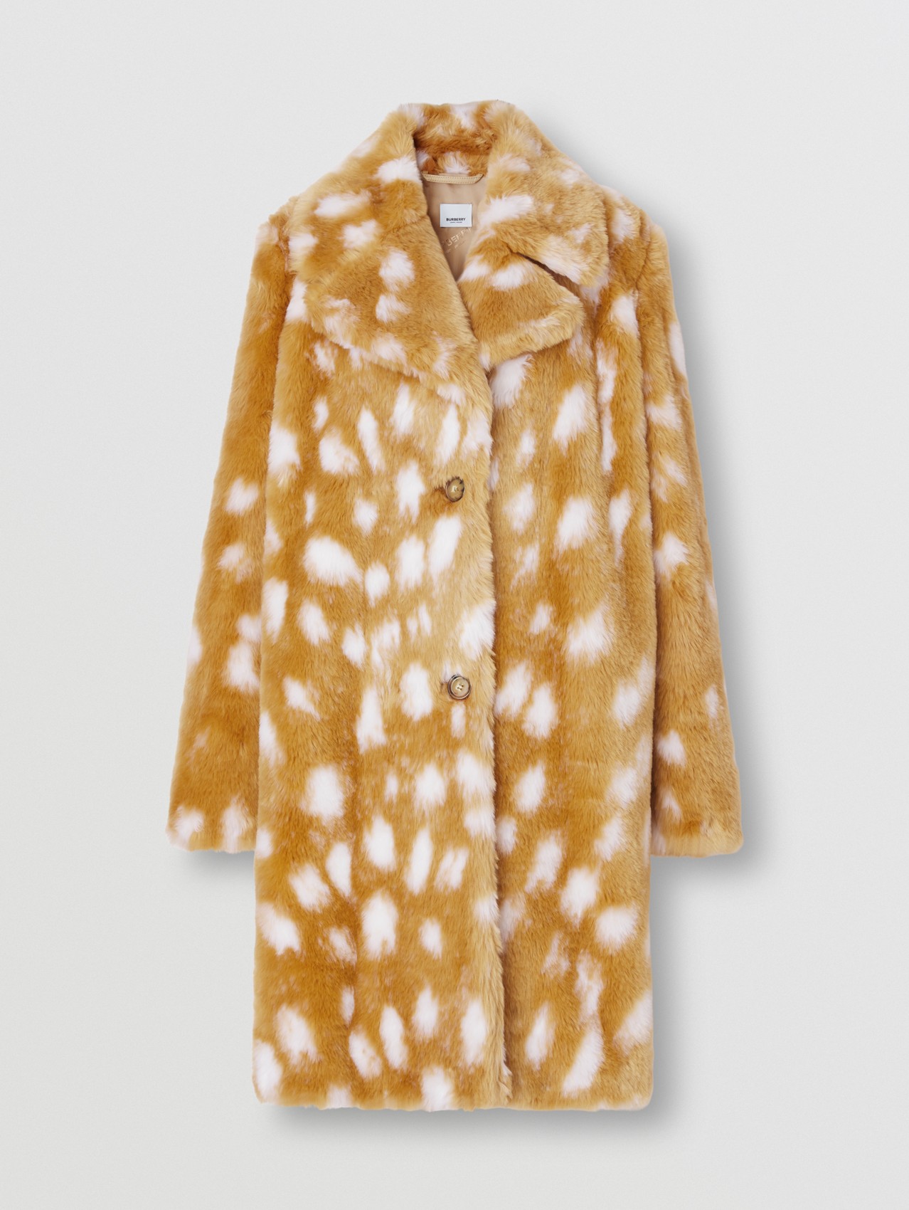 Pea coat in pelliccia sintetica con stampa cervo (Beige Miele)