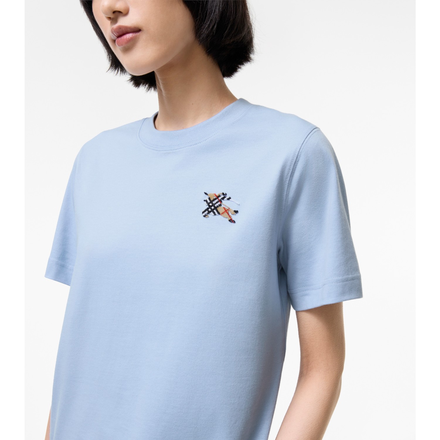 Knight Check Cotton T-shirt in Sunbleached blue - Women | Burberry 