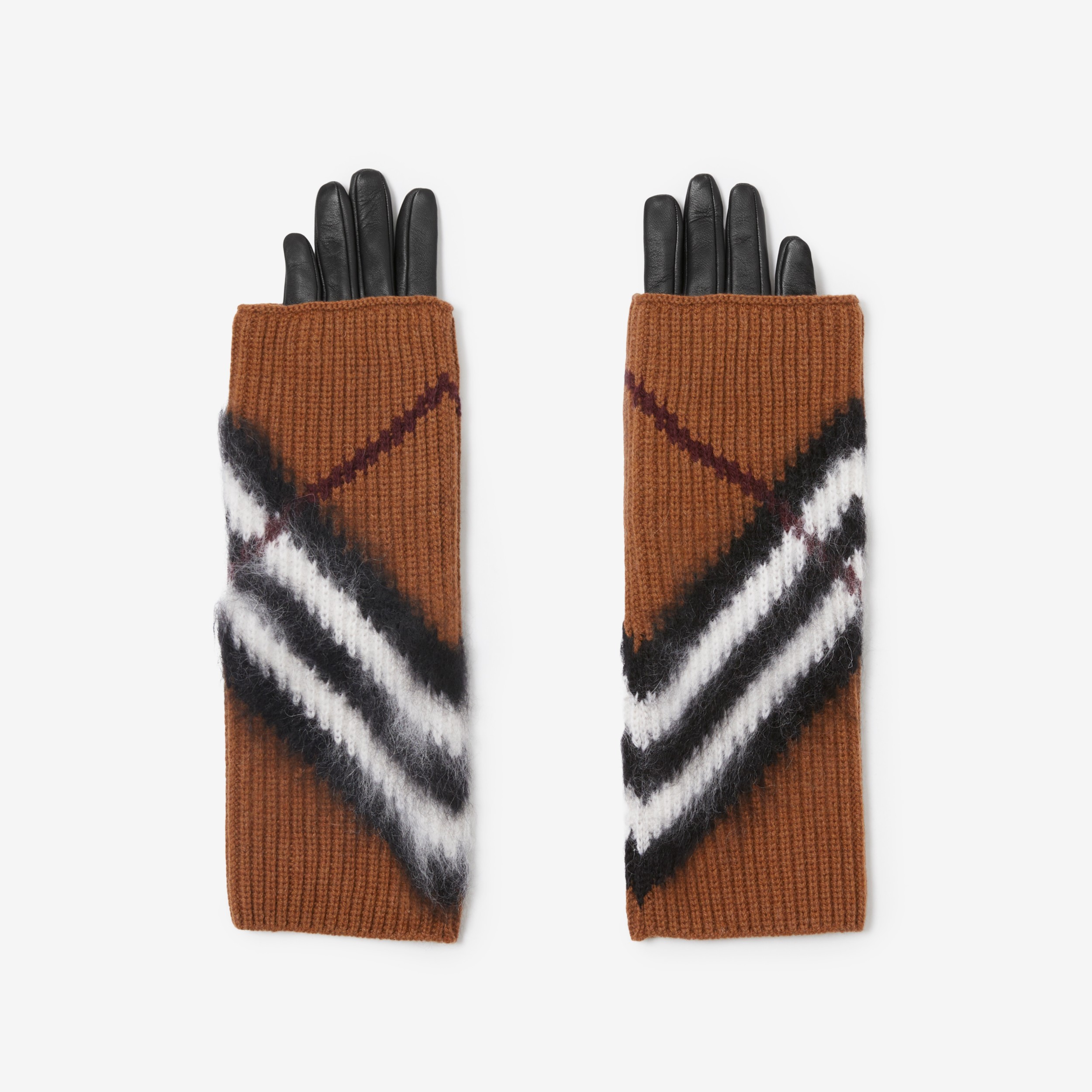 Chevron Check Overlay Leather Gloves in Dark Birch Brown | Burberry®  Official