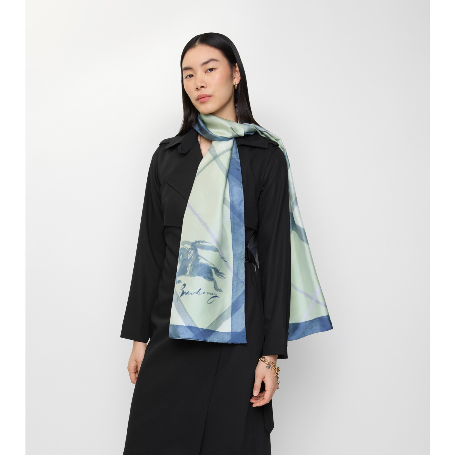 Wide Watercolour Check Silk Scarf