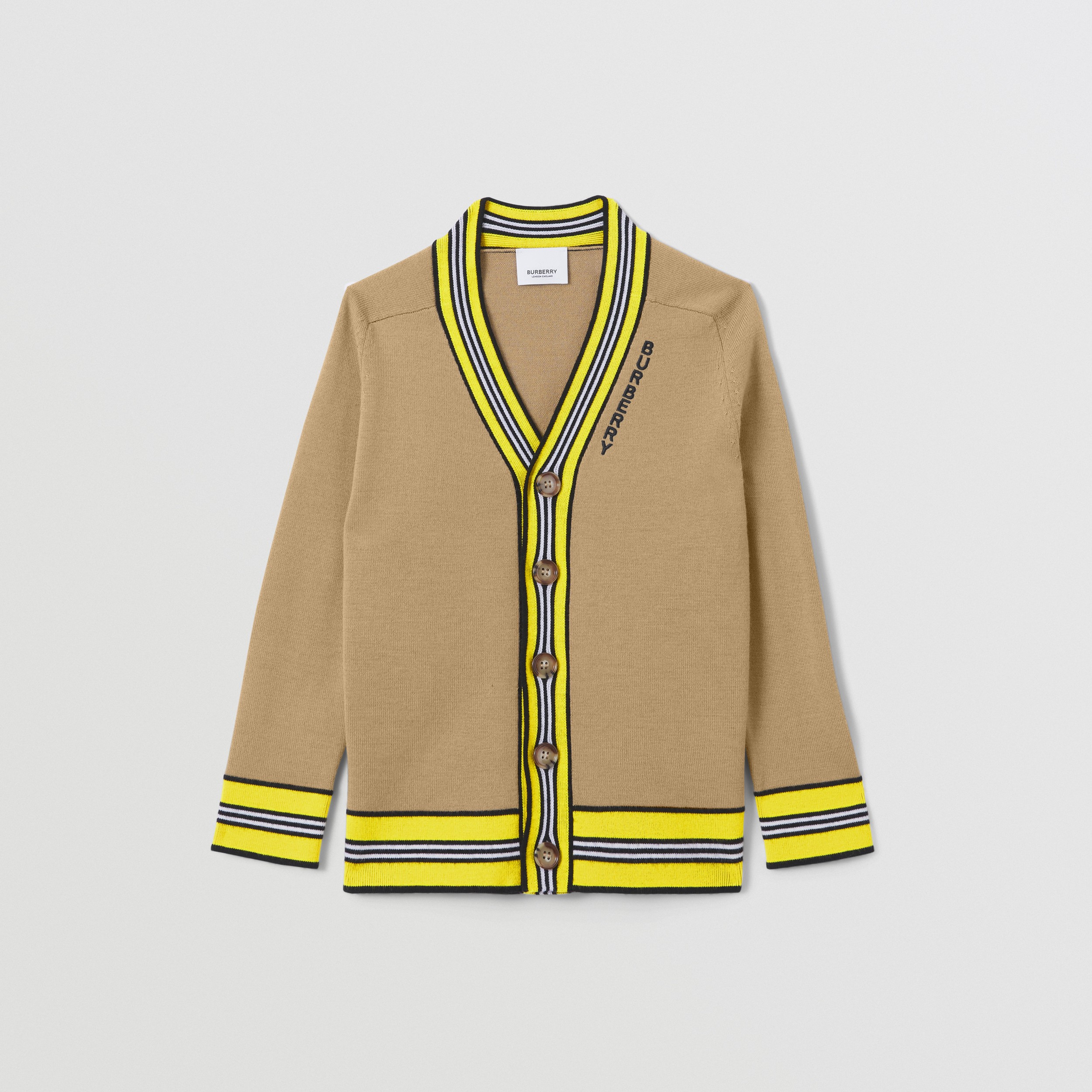 Stripe Trim Wool Cardigan in Archive Beige | Burberry® Official - 1