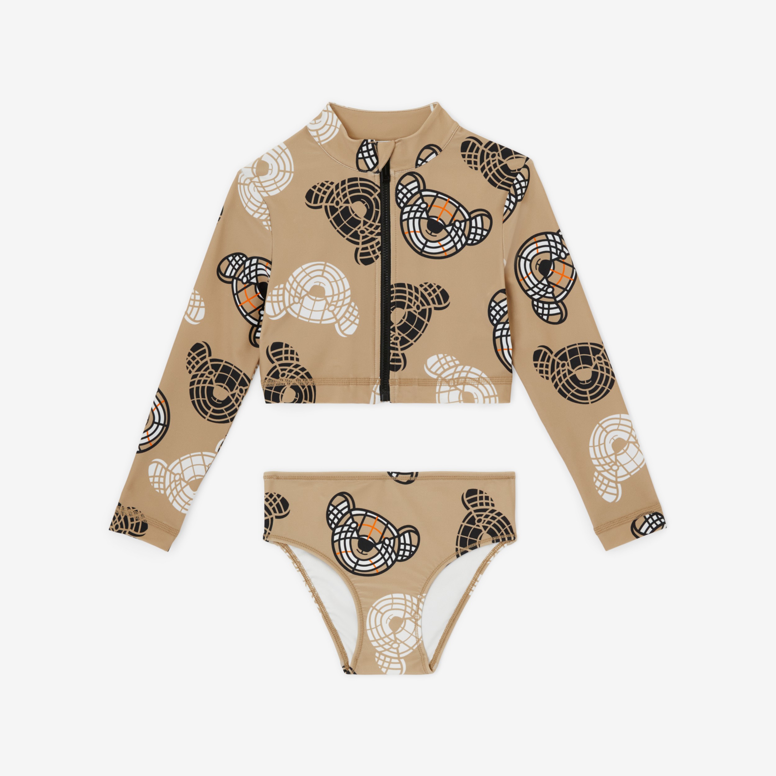 Thomas Bear Print Stretch Nylon Two-piece Swim Set in Archive Beige |  Burberry® Official