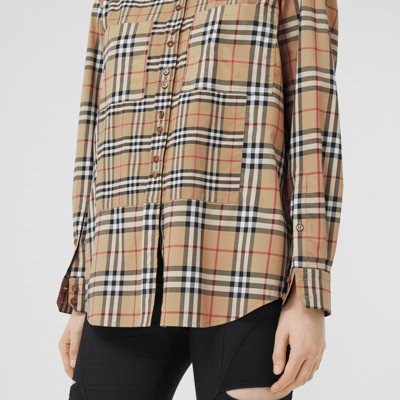 Contrast Check Stretch Cotton Shirt in 