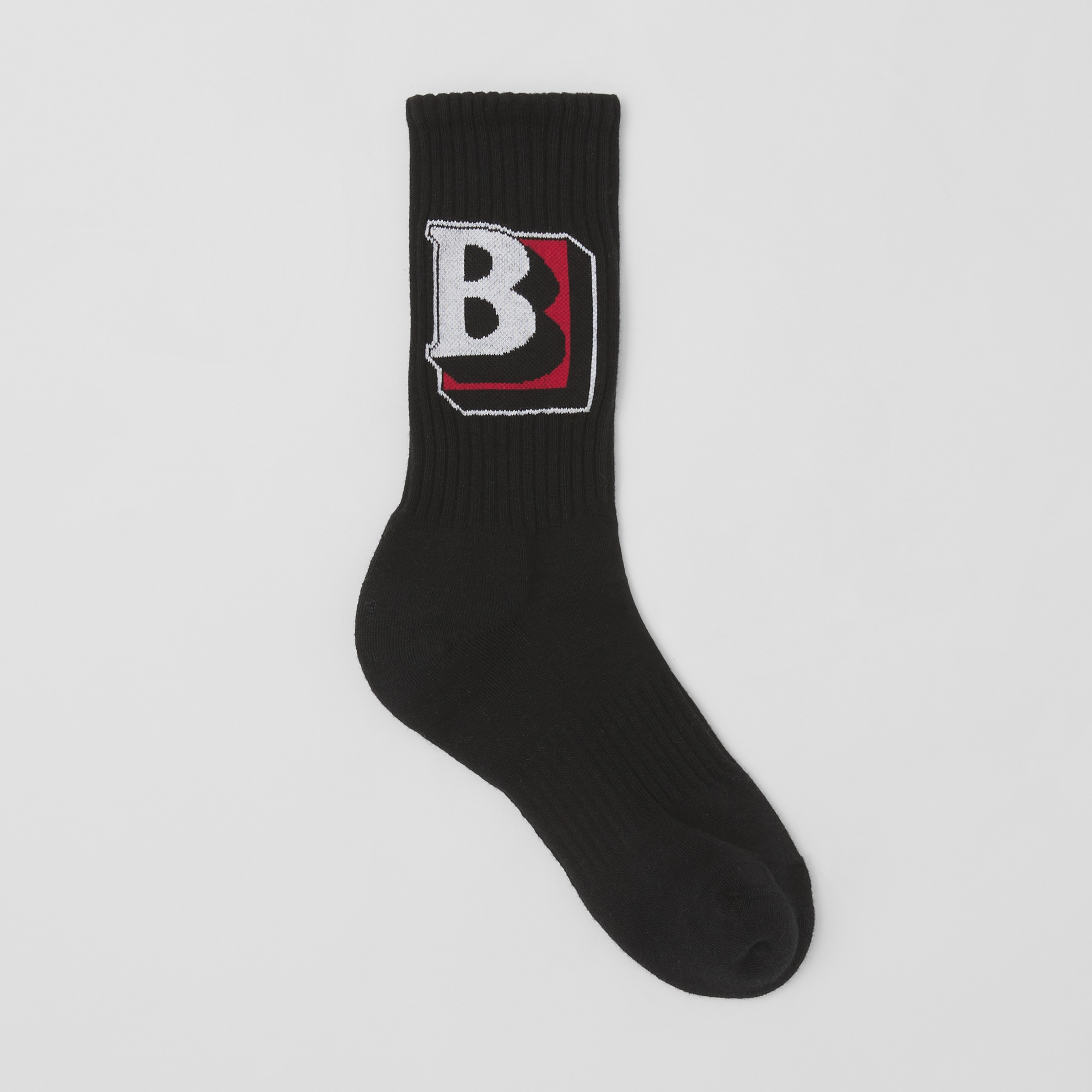 Letter Graphic Intarsia Cotton Blend Socks in Black | Burberry® Official - 1