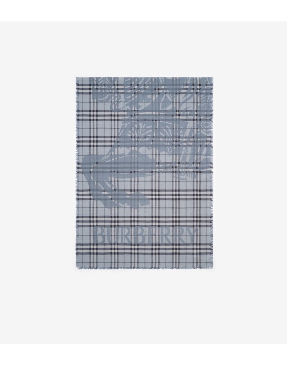 Wide EKD Check Wool Silk Scarf