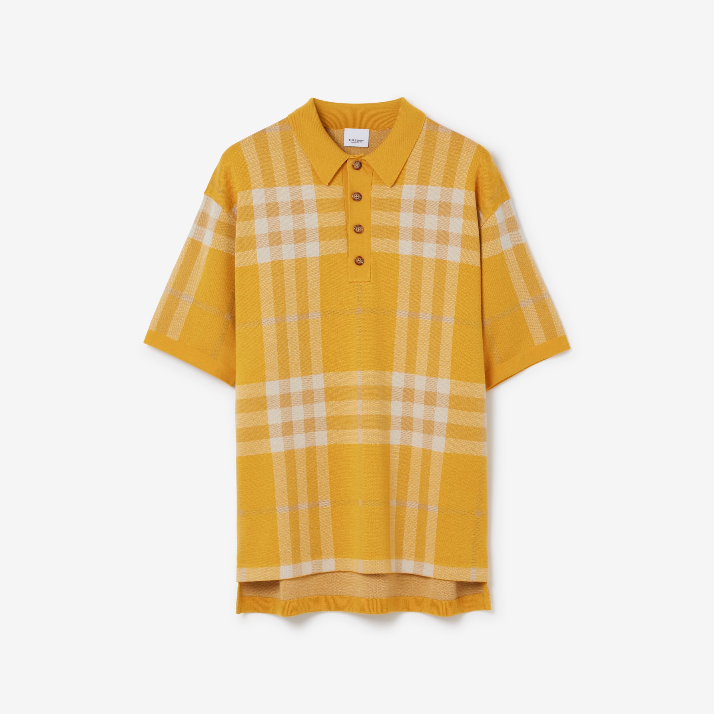 Check Silk Wool Jacquard Polo Shirt in Marigold - Men | Burberry® Official