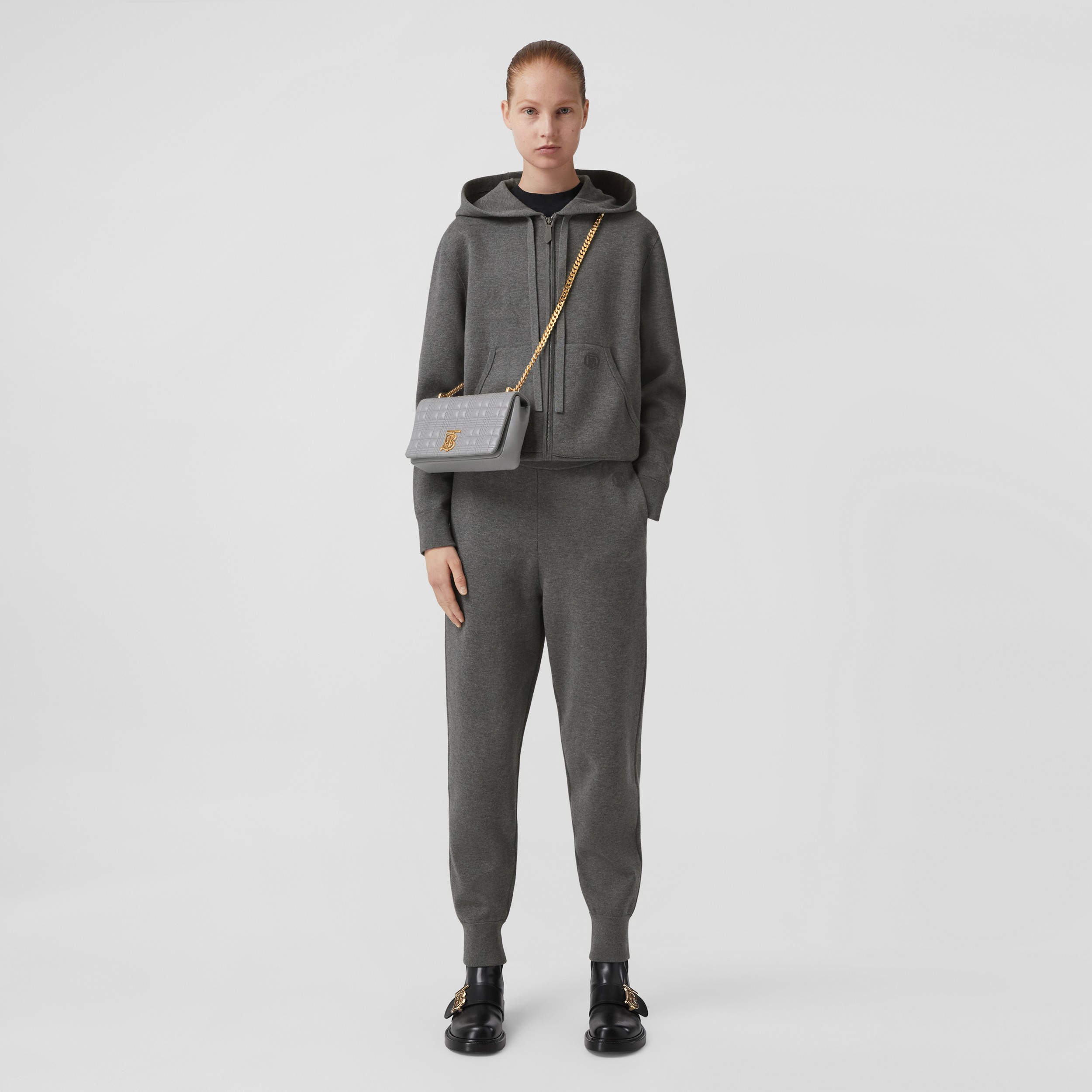 Custom Fit Cashmere Cotton Blend Jogging Pants in Storm Grey Melange - Women | Burberry® Official - 1
