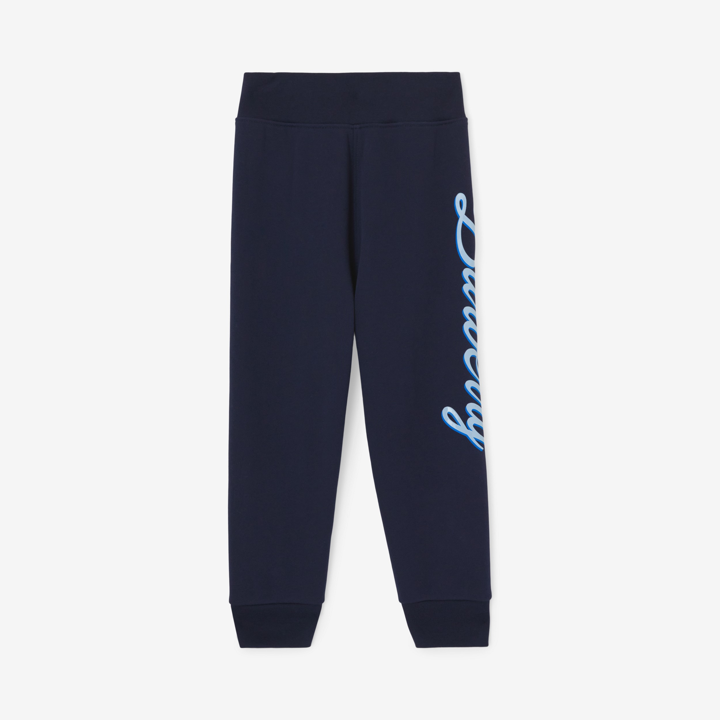 Logo Script Print Cotton Jogging Pants in Deep Charcoal Blue | Burberry® Official - 1