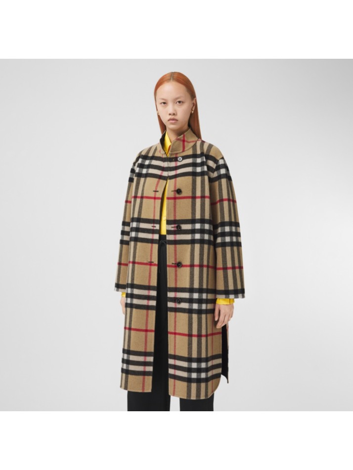 双面两穿格纹羊毛大衣