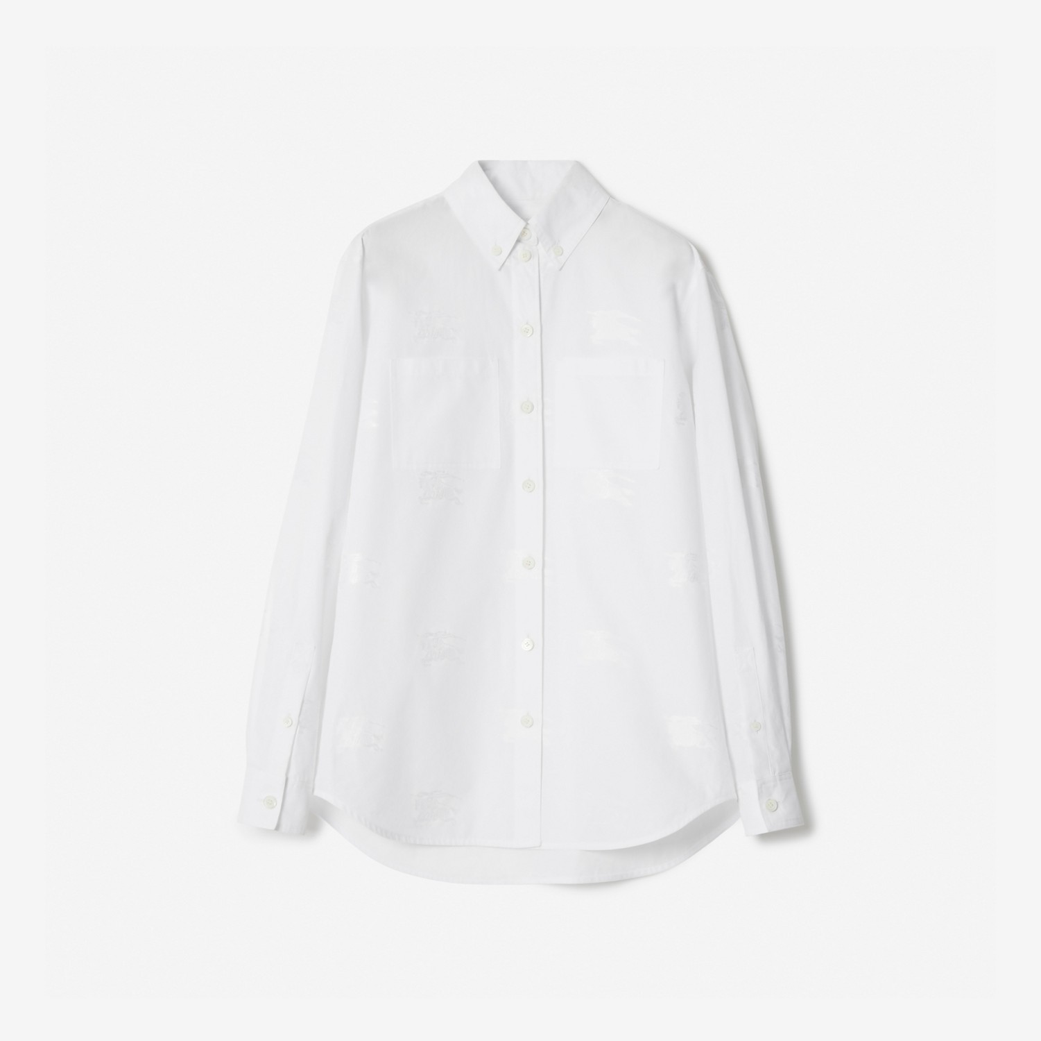 Camisa em fil coupé de algodão com estampa Equestrian knight (Branco Óptico) - Mulheres | Burberry® oficial