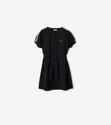 Check Trim Cotton T-shirt Dress in Black | Burberry Official