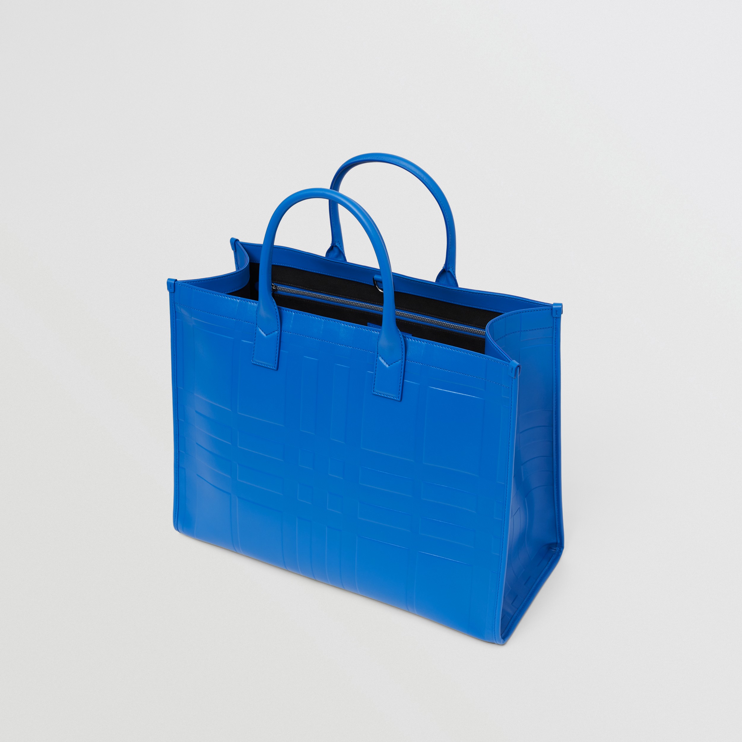 Embossed Check Leather Tote in Bright Ocean Blue - Men | Burberry® Official - 3