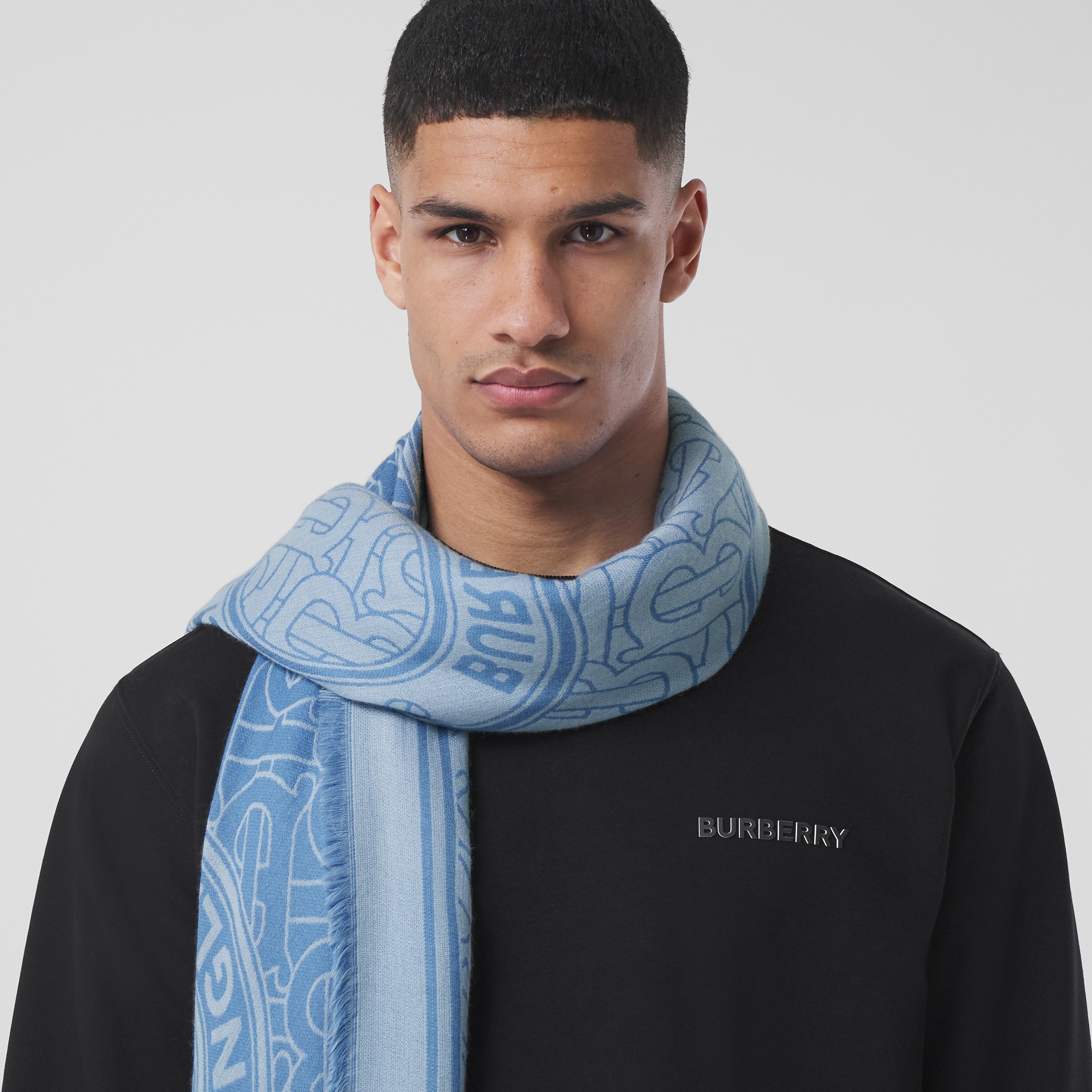 Lightweight Logo Graphic Cashmere Jacquard Scarf in Cornflower Blue | Burberry® Official - 4