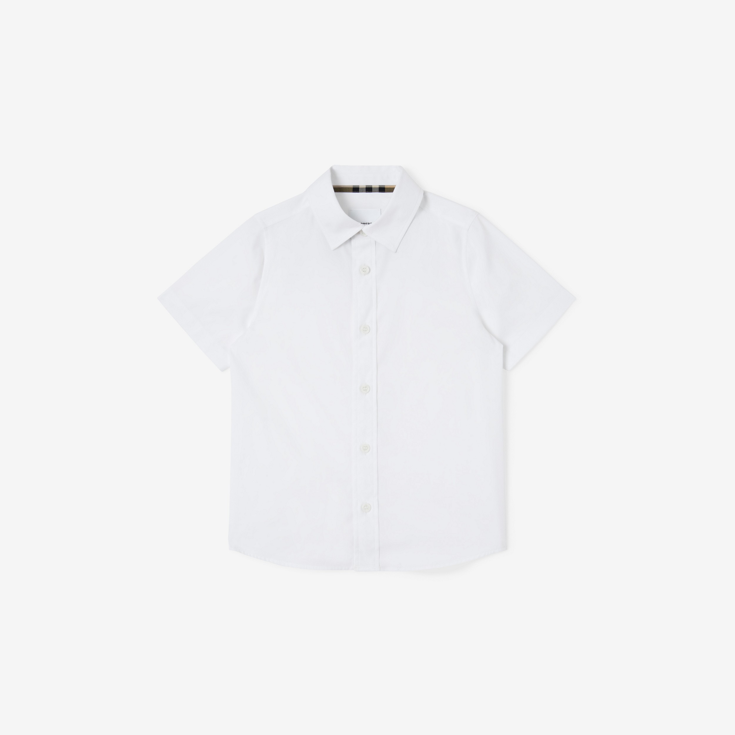 Short-sleeve Logo Print Stretch Cotton Shirt in White | Burberry® Official - 1