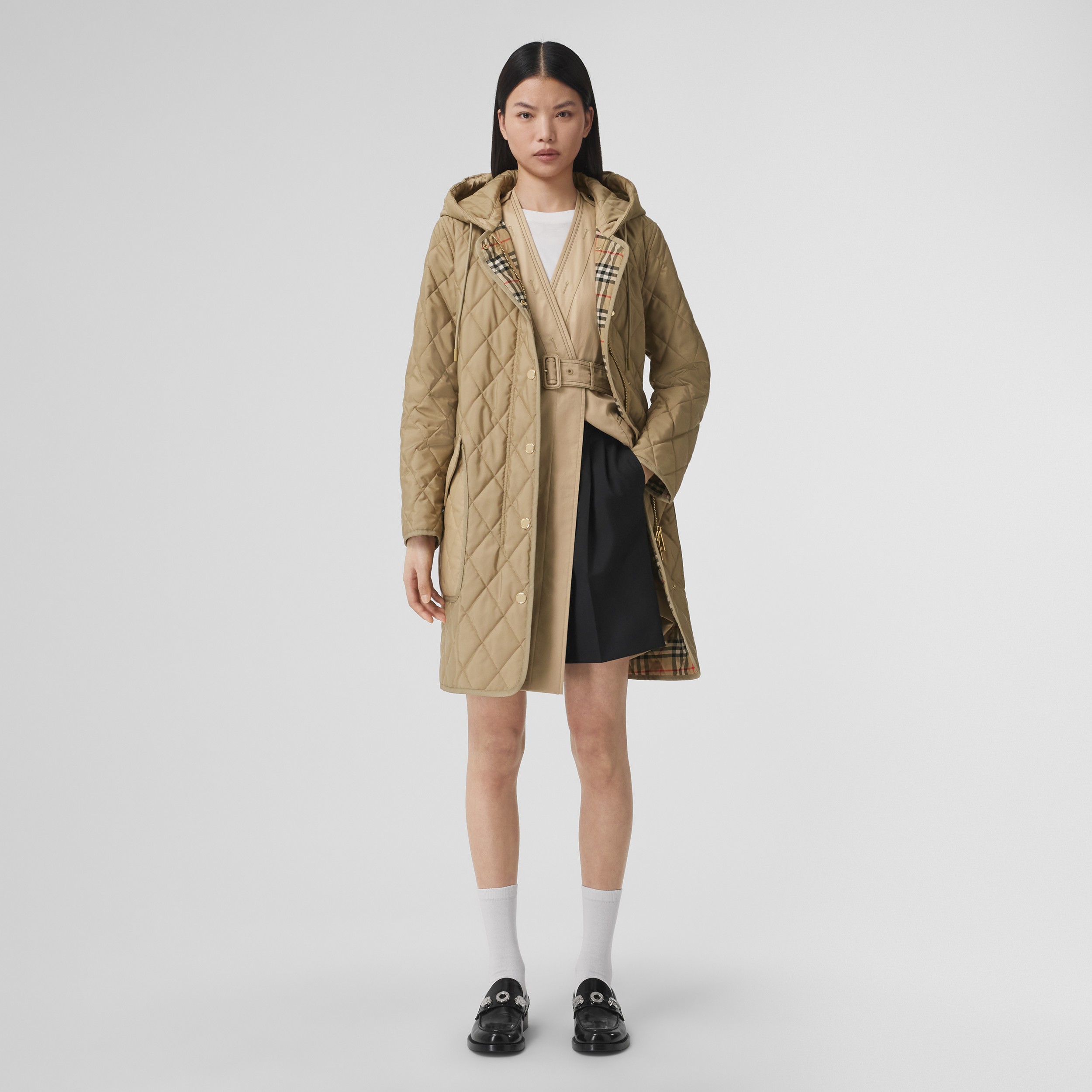 Diamond Quilted Thermoregulated Hooded Coat in Archive Beige - Women | Burberry® Official - 1
