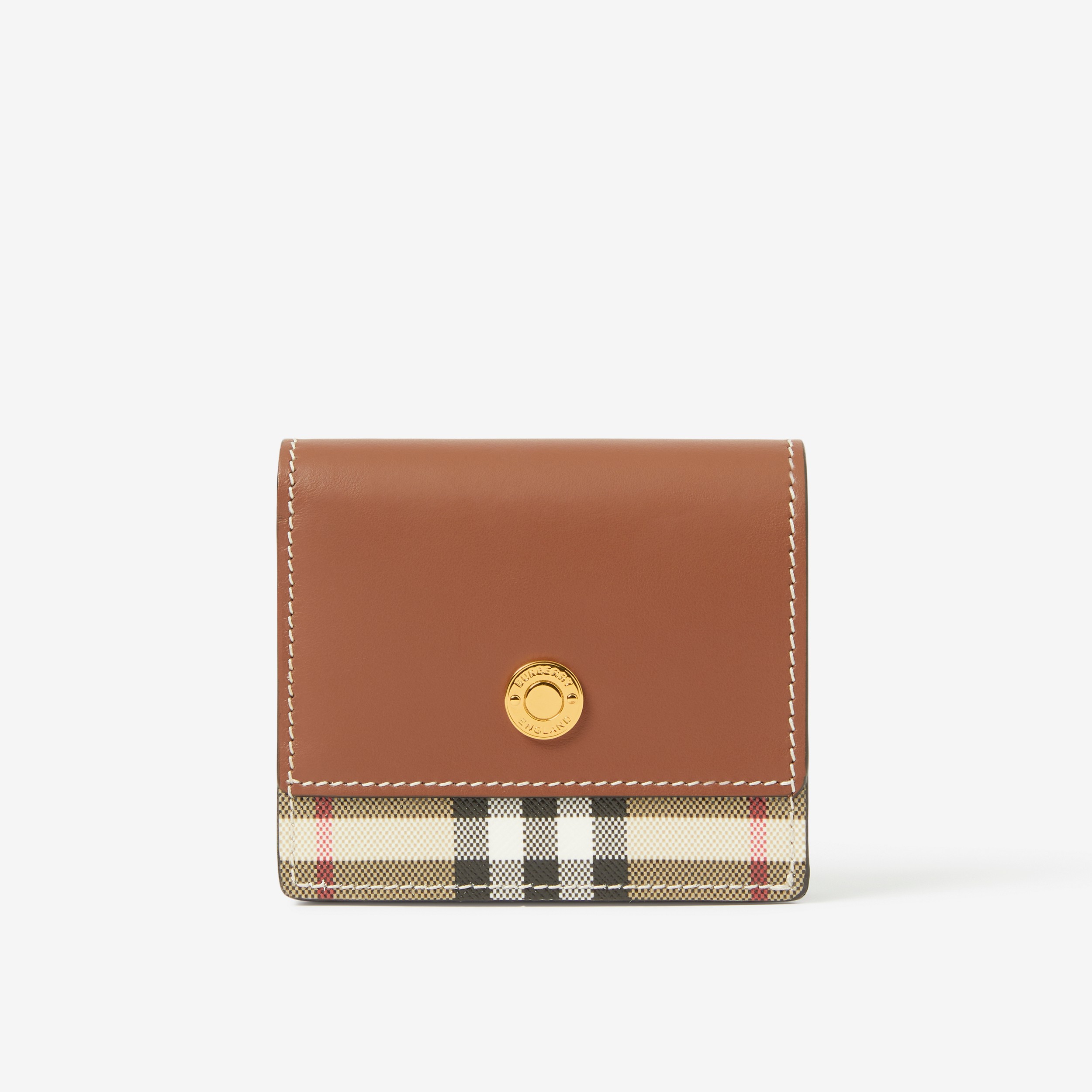 Vintage Check and Leather Small Folding Wallet in Tan - Women | Burberry® Official - 1