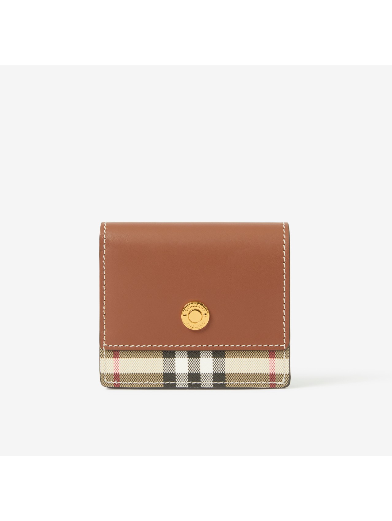 Vintage Check and Leather Small Folding Wallet in Tan - Women