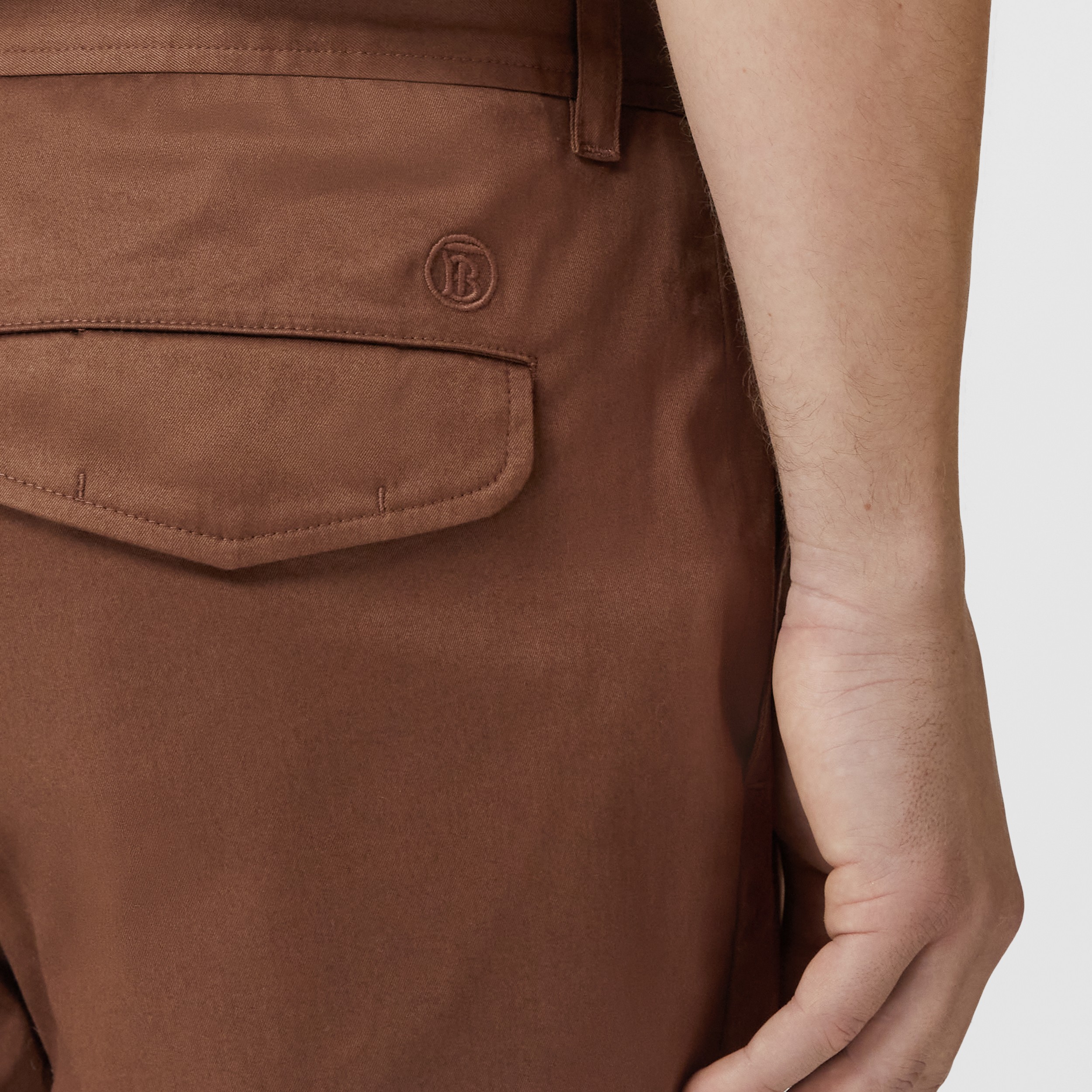 Monogram Motif Cotton Chinos in Deep Earth Brown - Men | Burberry® Official - 2