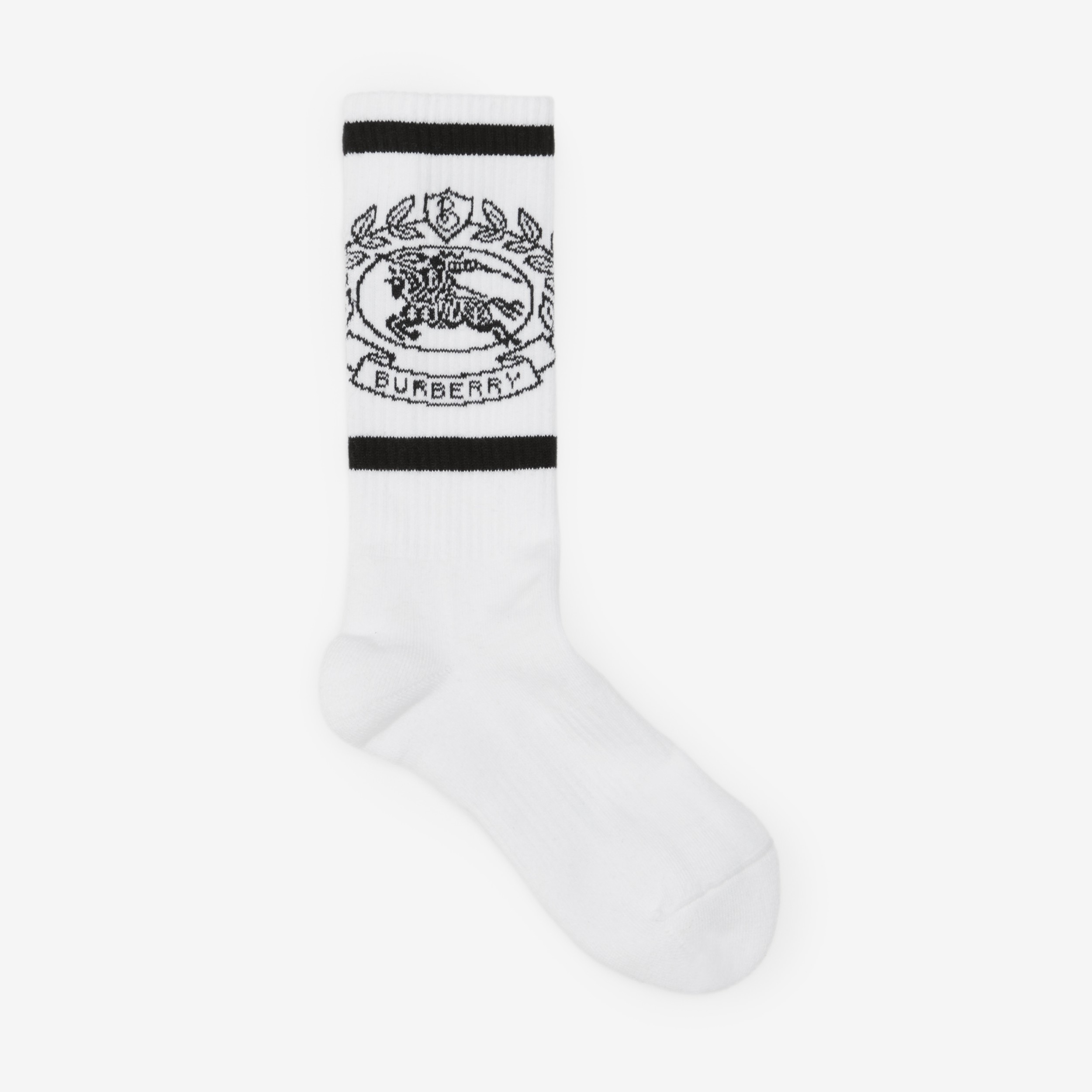 Meias em algodão stretch tecnológico com estampa Equestrian Knight em jacquard (Branco/preto) | Burberry® oficial - 1