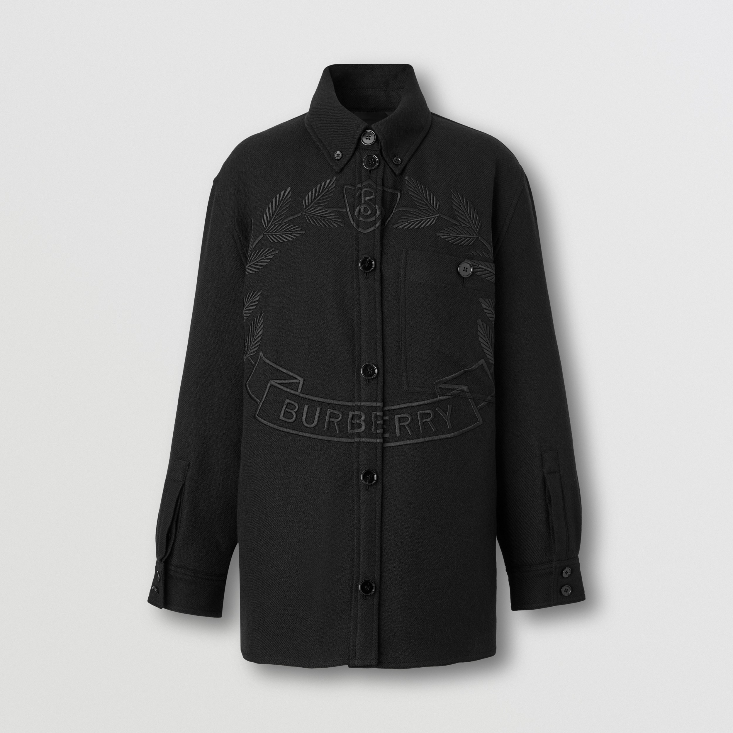 Embroidered Oak Leaf Crest Wool Jacket in Black - Women | Burberry® Official - 4