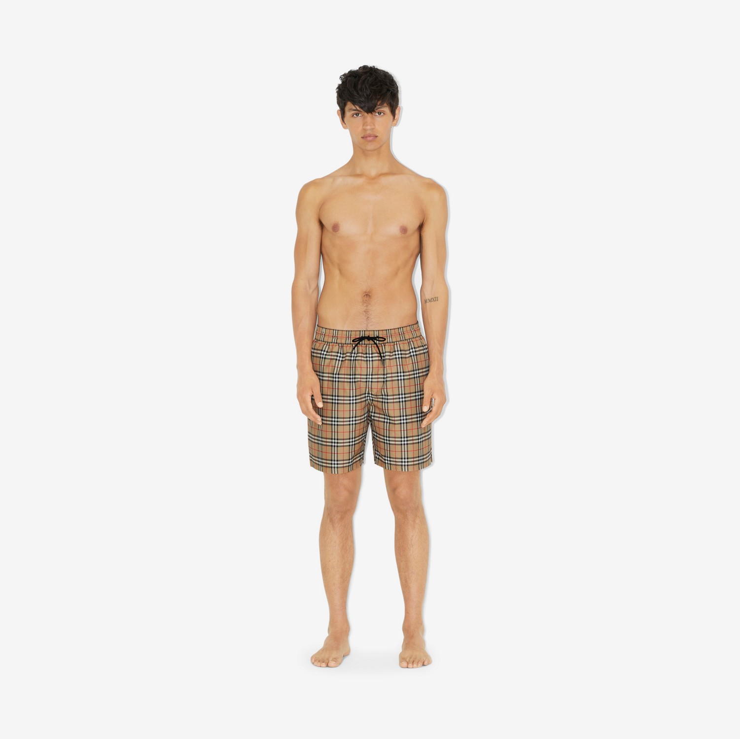 格纹抽绳式游泳裤 (典藏米色) - 男士 | Burberry® 博柏利官网