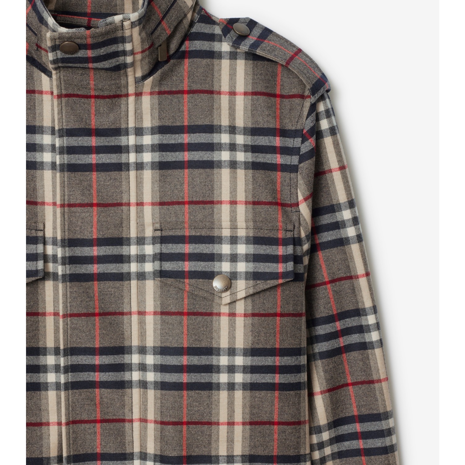 Check Bonded Wool Field Jacket in Black/chipping beige - Men | Burberry® Official