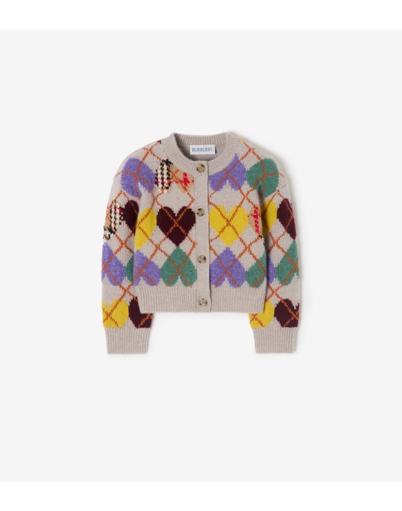 Heart Argyle Wool Cardigan