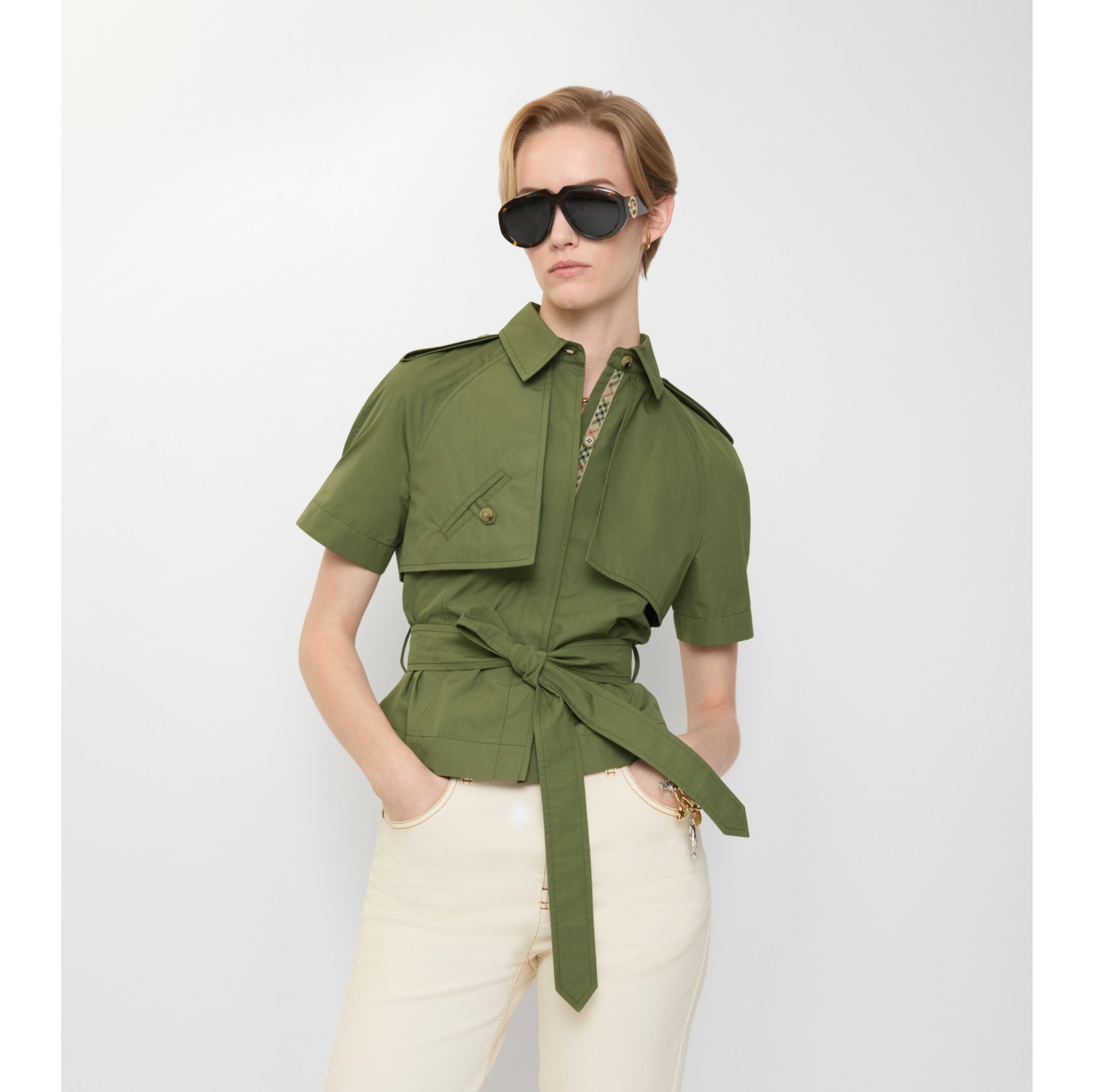 Chemise trench courte en popeline de coton