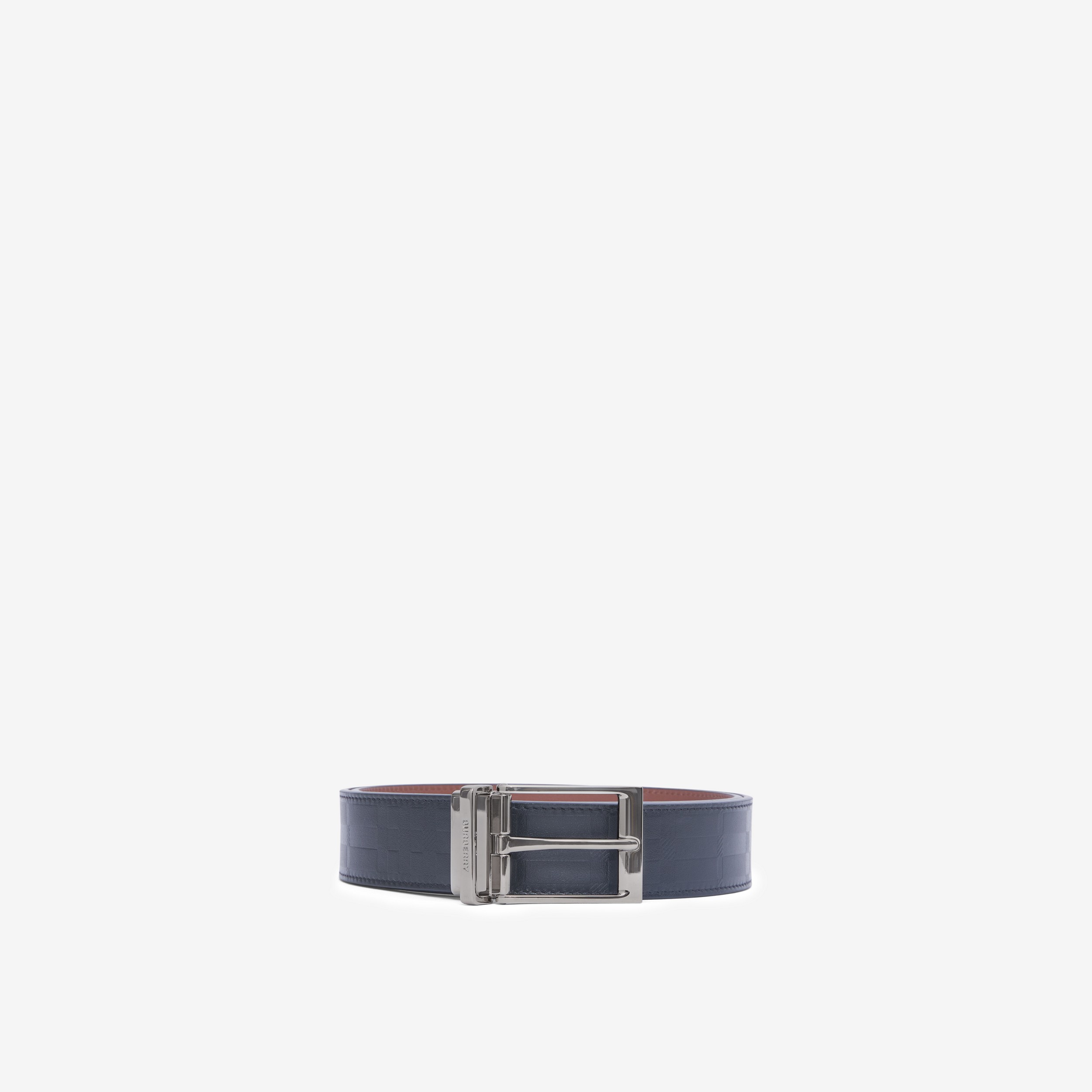 Reversible Embossed Check Leather Belt in Black/tan - Men | Burberry® Official - 1