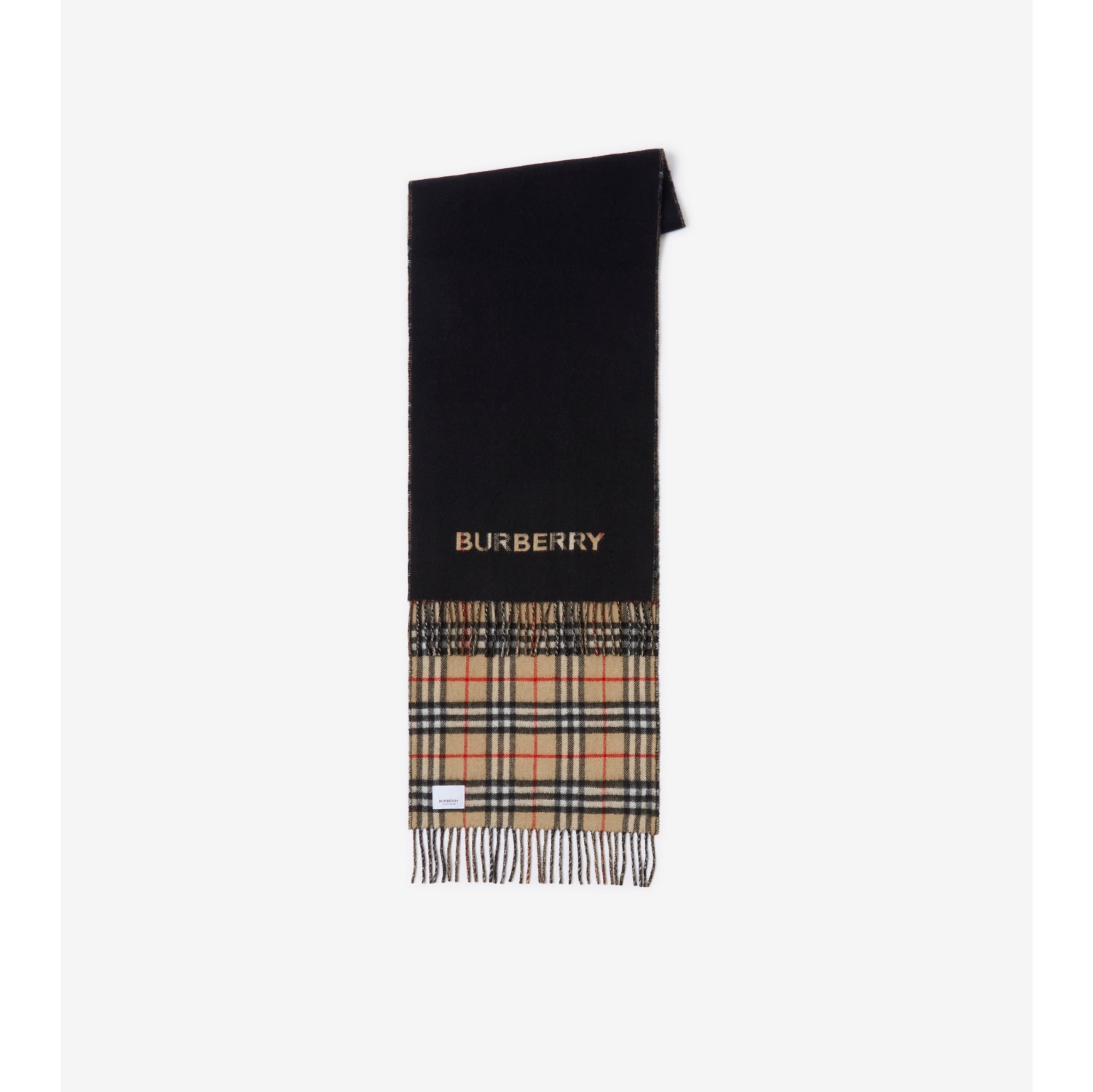 リバーシブル チェック カシミアスカーフ (アーカイブベージュ／ブラック), ピュアカシミア | Burberry®公式サイト