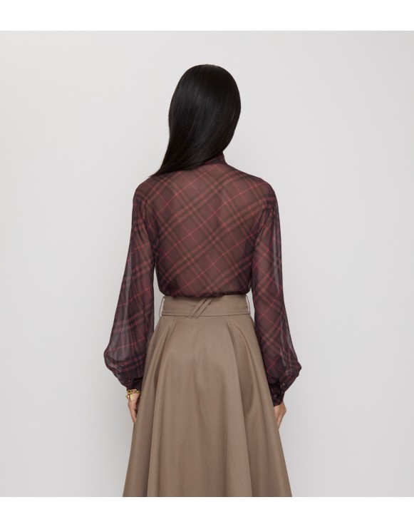 Check Silk Scarf Blouse