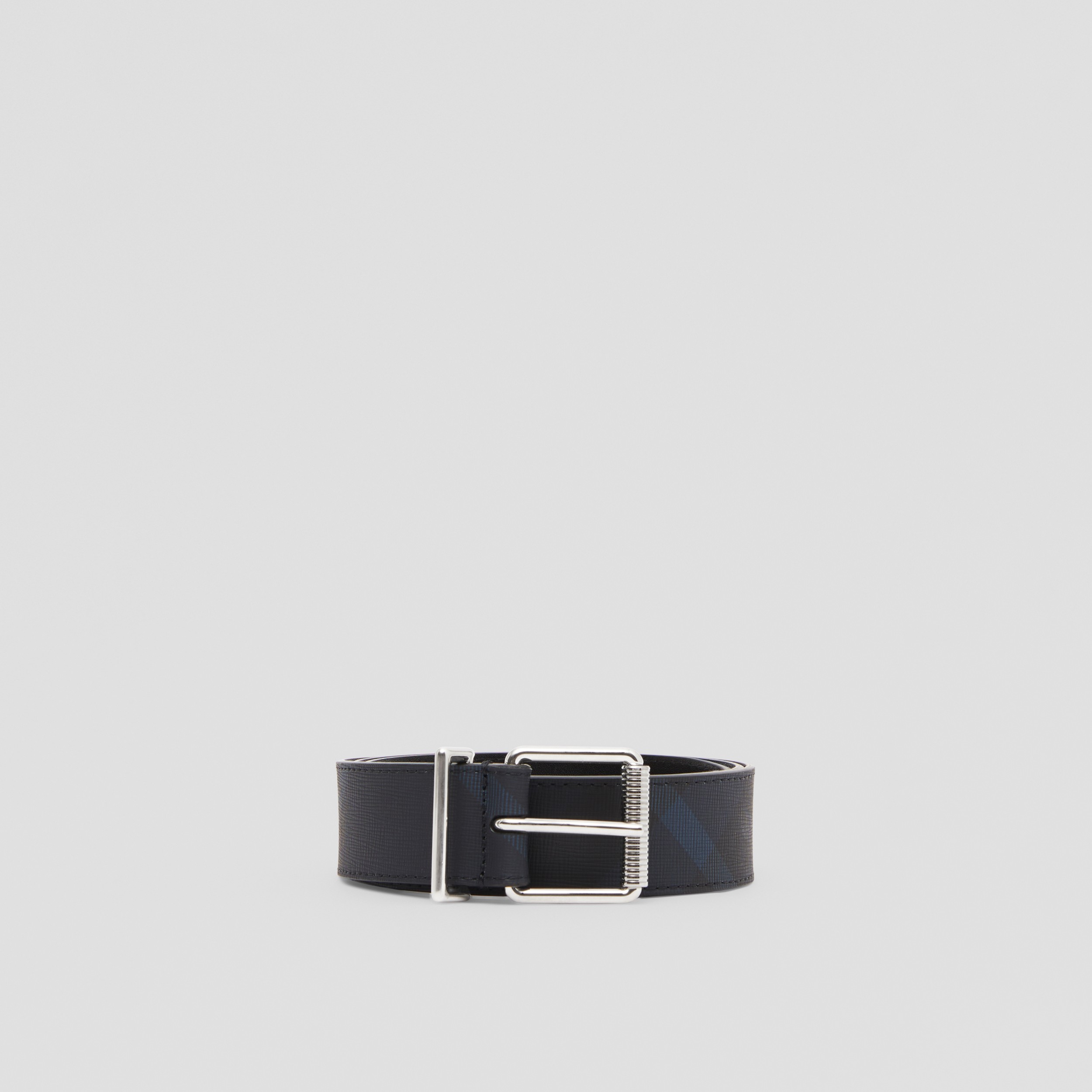 Check and Leather Belt in Charcoal Blue/silver - Men | Burberry® Official - 4