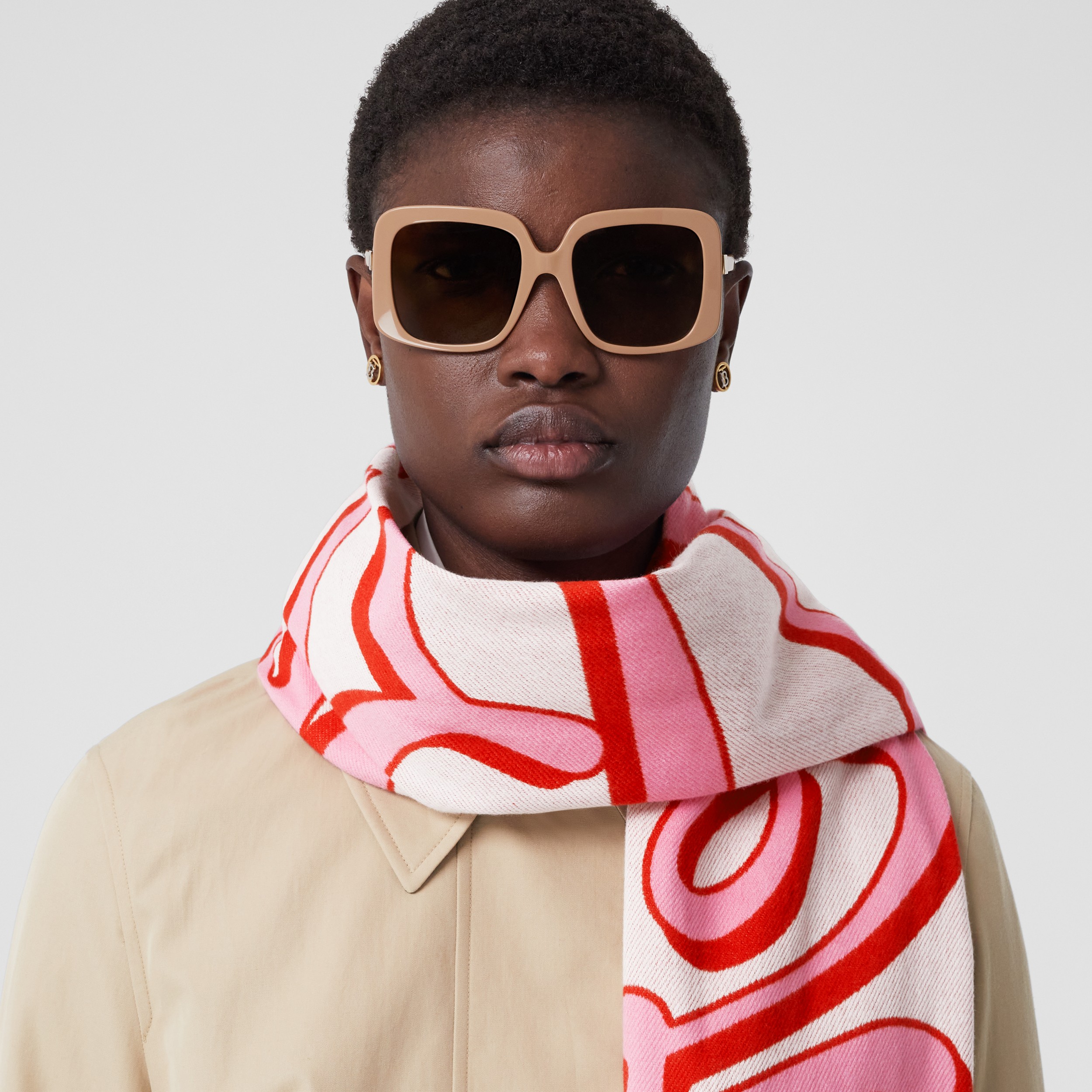 Logo Cotton Jacquard Scarf in Bubblegum Pink | Burberry® Official - 3