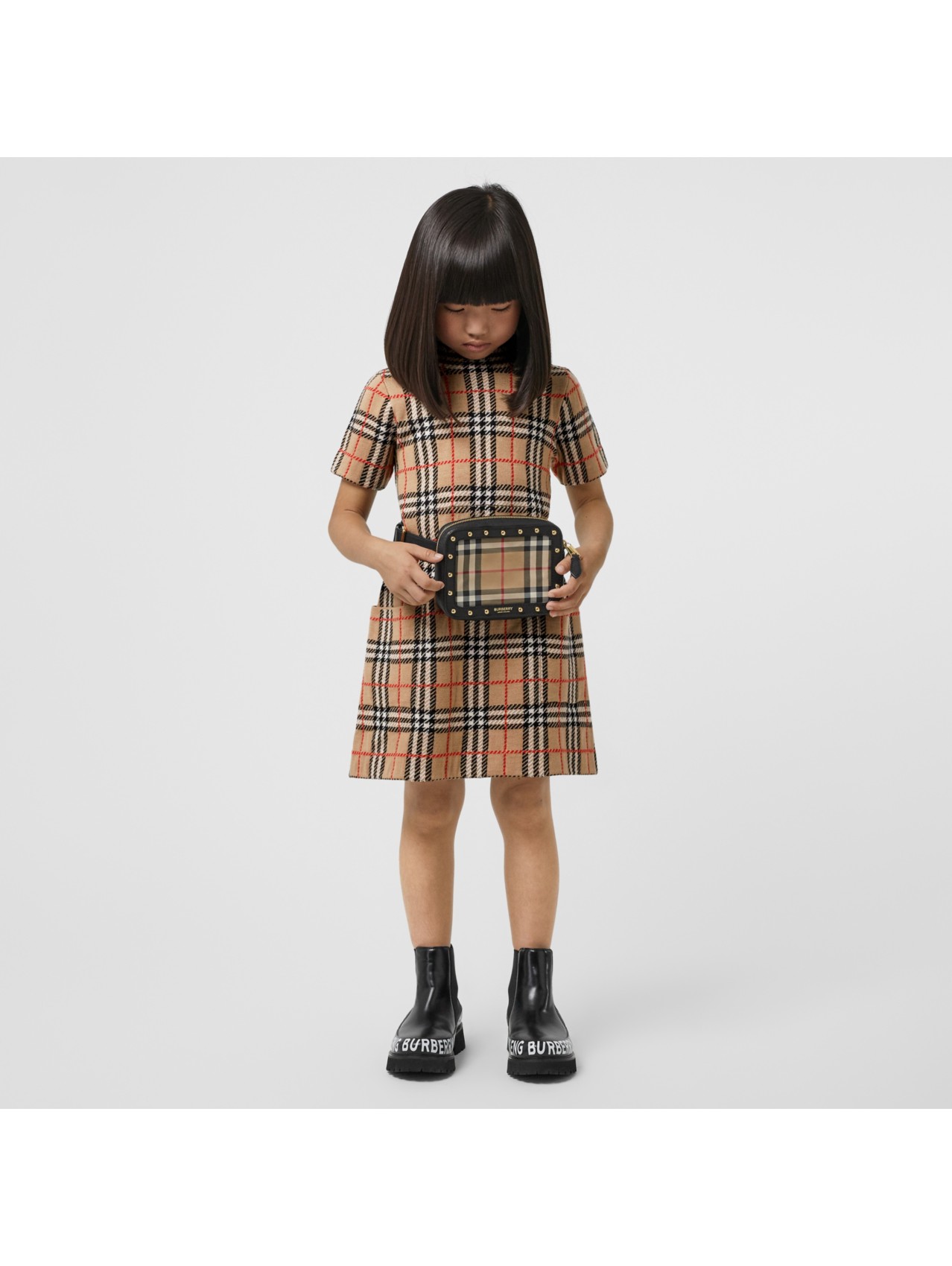 Sac banane en cuir clouté Vintage check in Noir