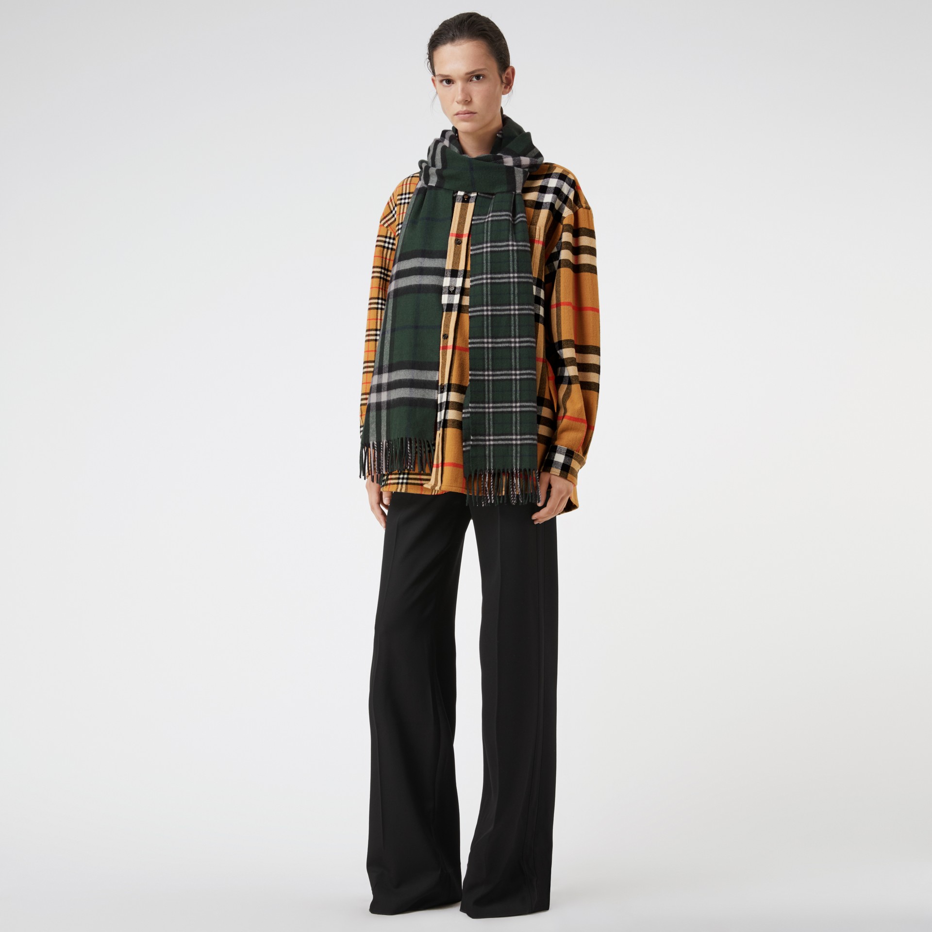 Gosha x Burberry Check Cashmere Double Scarf in Dark Forest Green ...