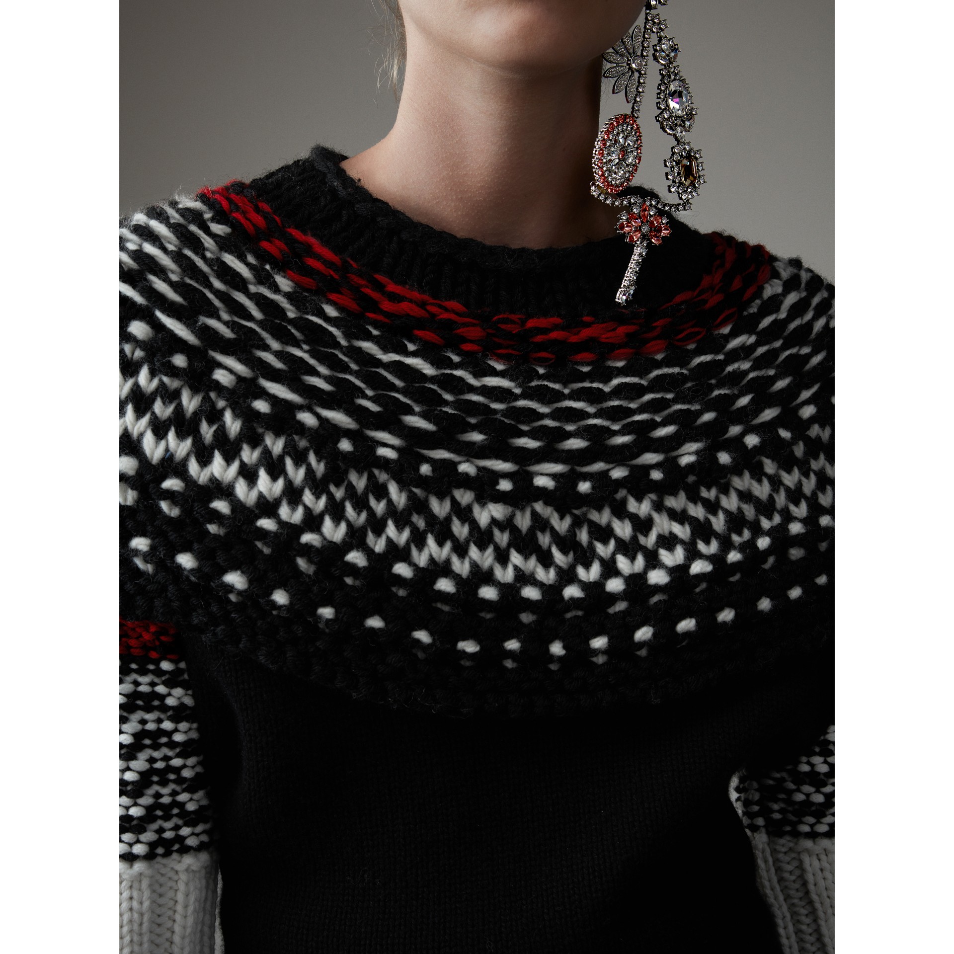 Handknitted Yoke Cashmere Wool Sweater in Black Women Burberry United States