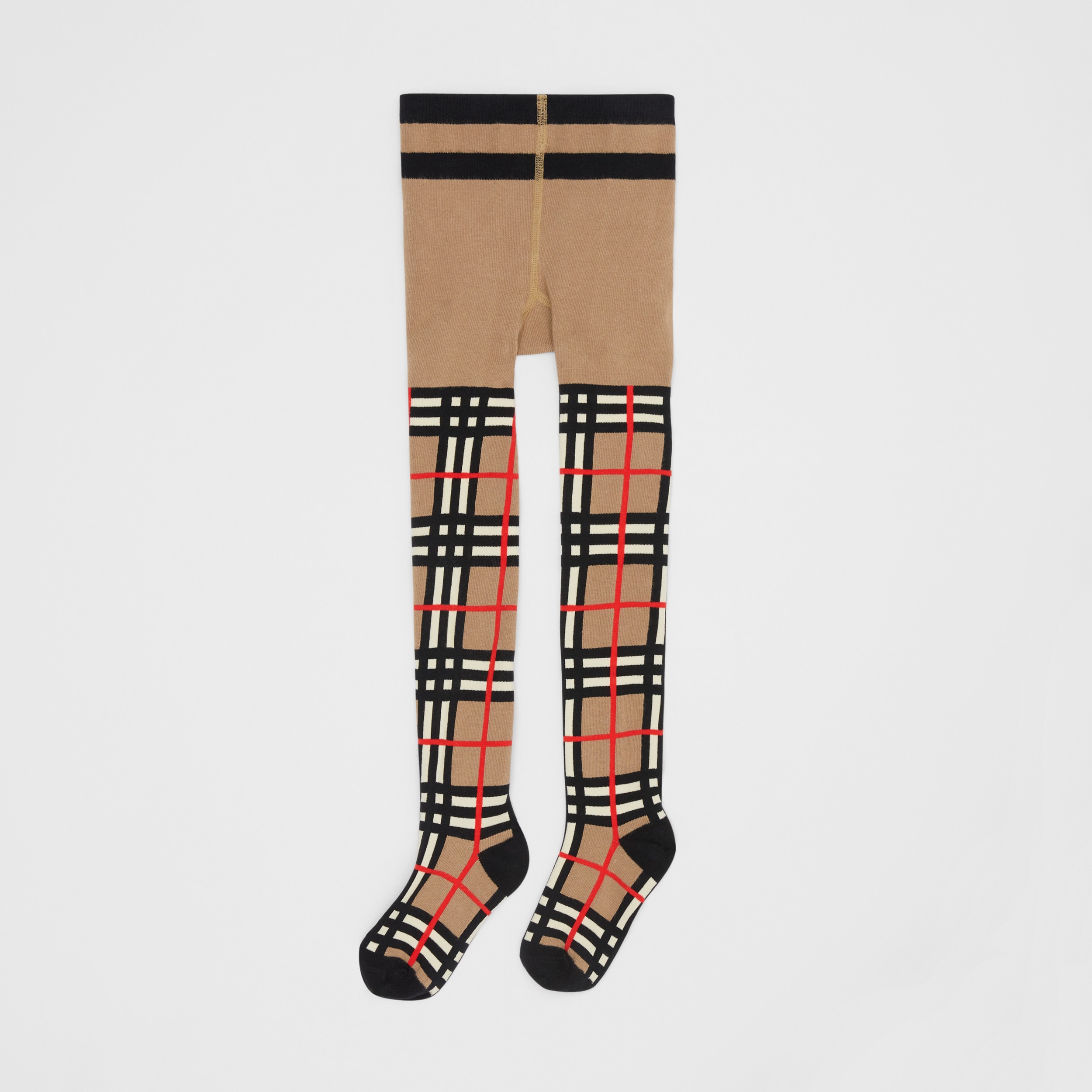 Check Intarsia Cotton Blend Tights in Archive Beige - Children | Burberry® Official - 1
