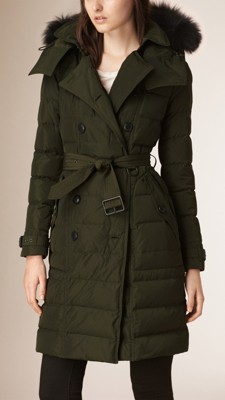 Olive Down-Filled Coat with Fur Trim - Image 1